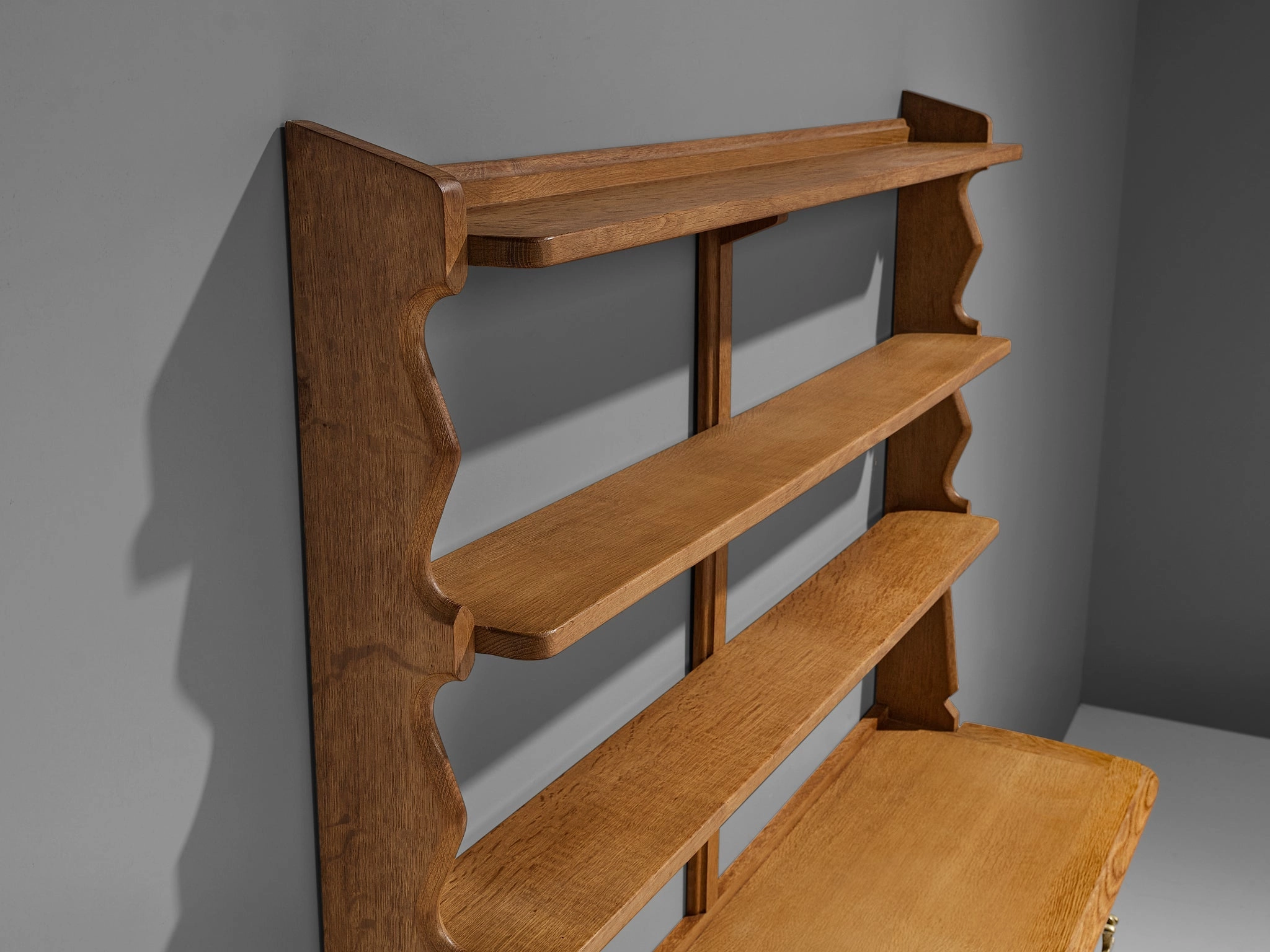 Guillerme & Chambron Wall-Mounted Shelf with Drawers in Solid Oak