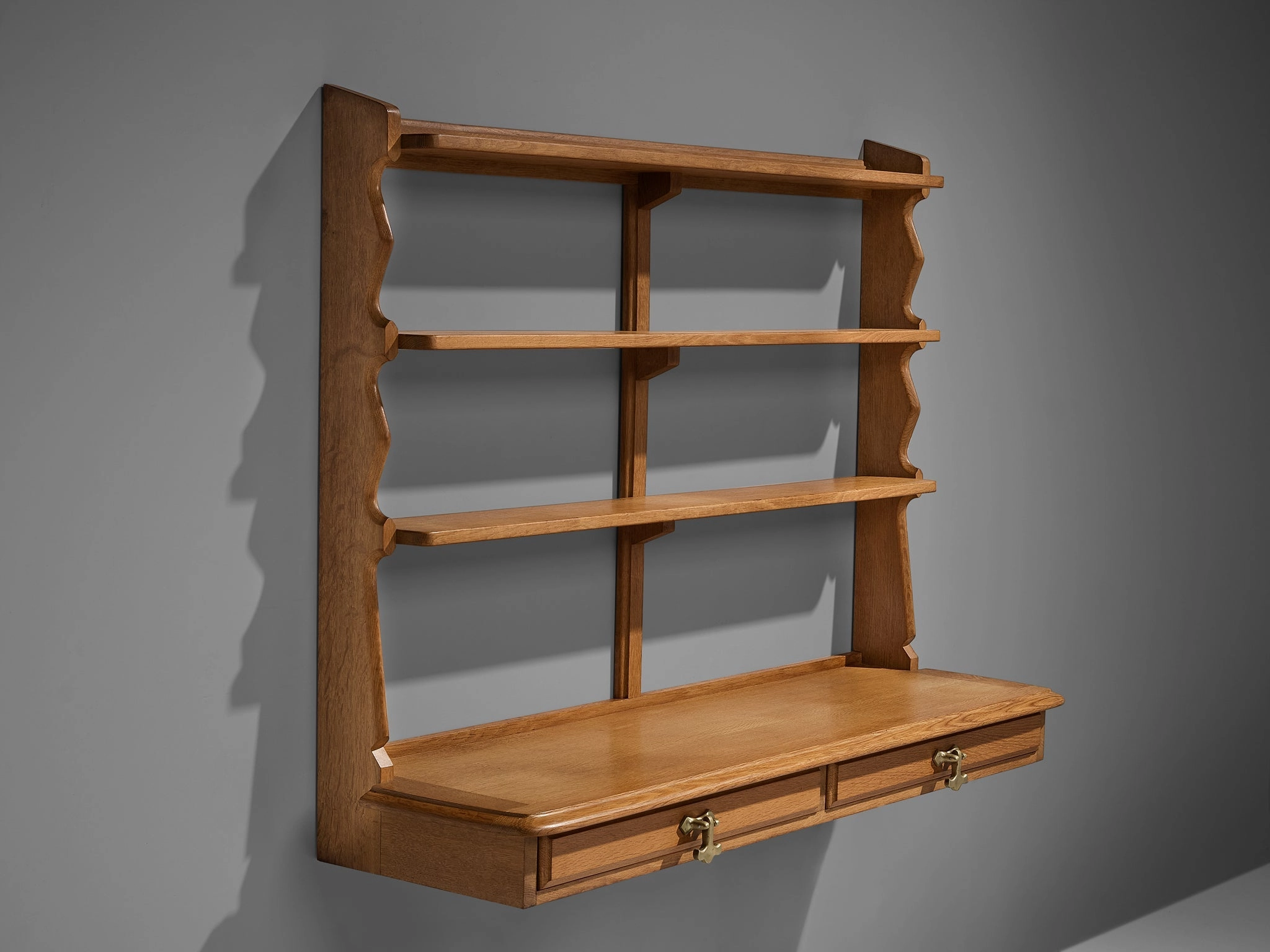 Guillerme & Chambron Wall-Mounted Shelf with Drawers in Solid Oak storage cabinet,organizer,furniture storage