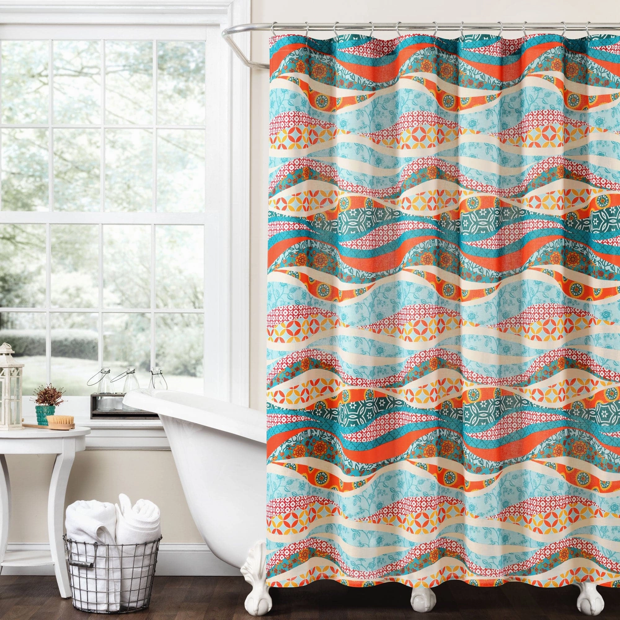 Hailey Watercolor Wave Cotton Shower Curtain shower curtain,bath curtain,bathroom decor