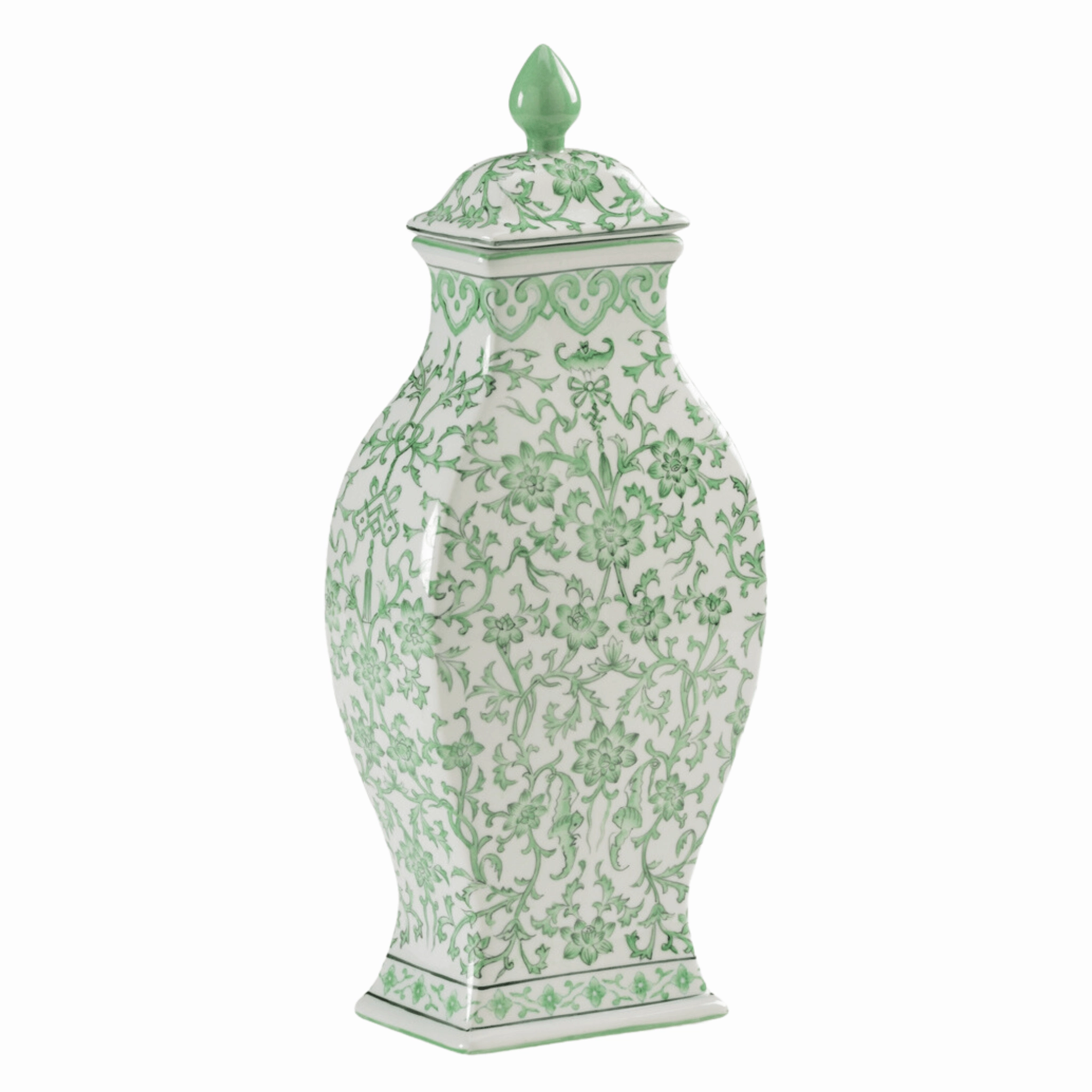 Hand Painted Green and White Floral Porcelain Lidded Jar vase,flower vase,home decoration