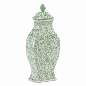 Hand Painted Green and White Floral Porcelain Lidded Jar vase,flower vase,home decoration