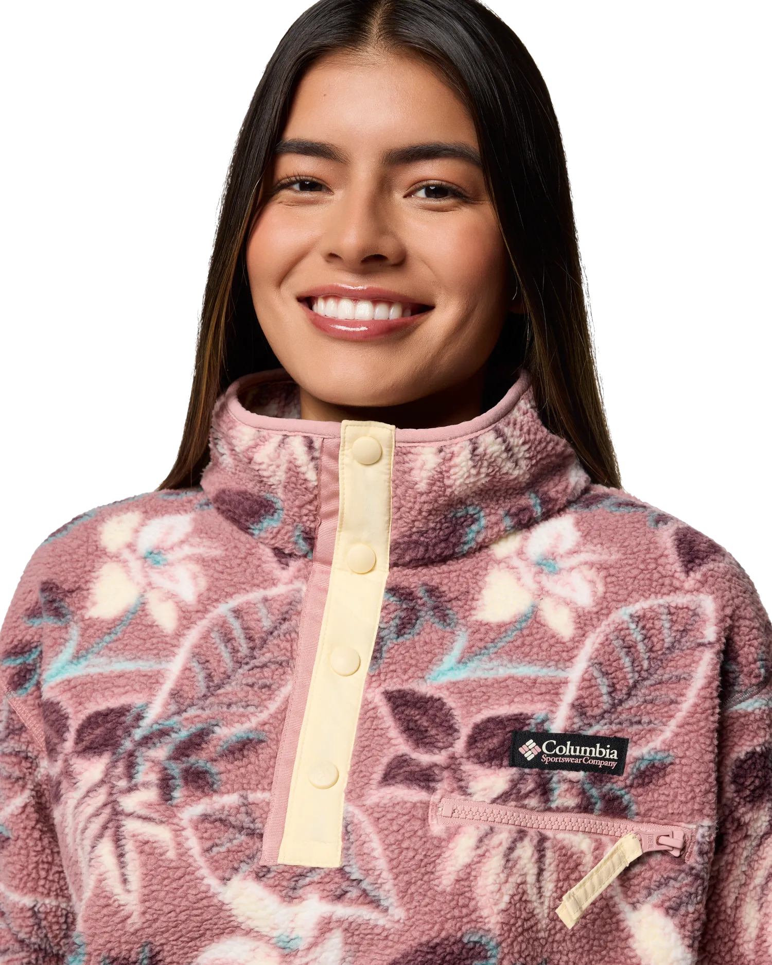 Helvetia II Printed Cropped Half Snap Fleece Jacket in Fig Pasteled Multi