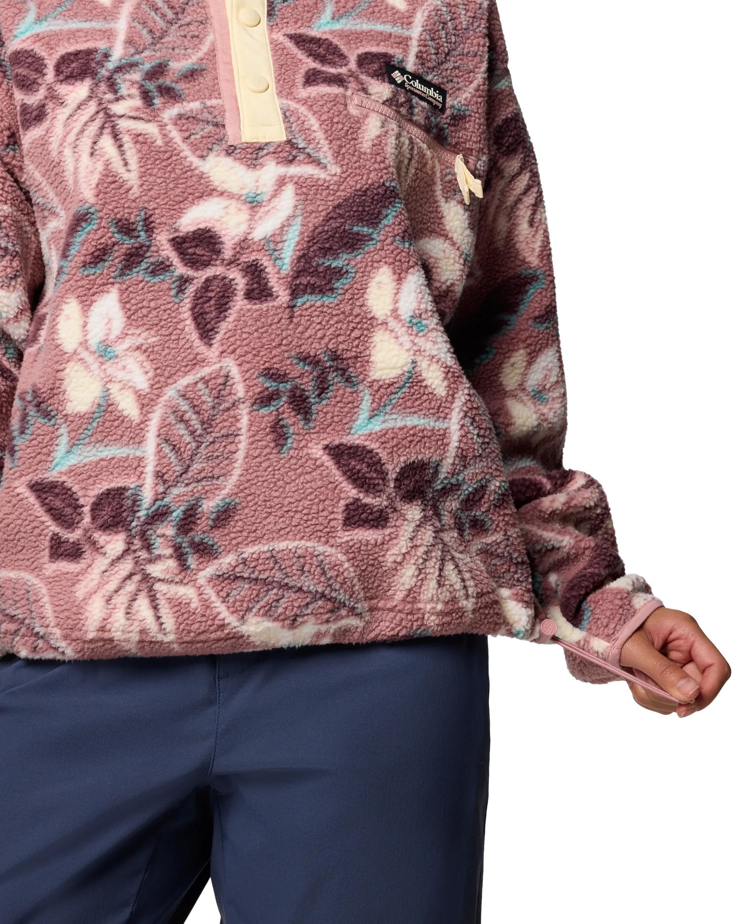 Helvetia II Printed Cropped Half Snap Fleece Jacket in Fig Pasteled Multi