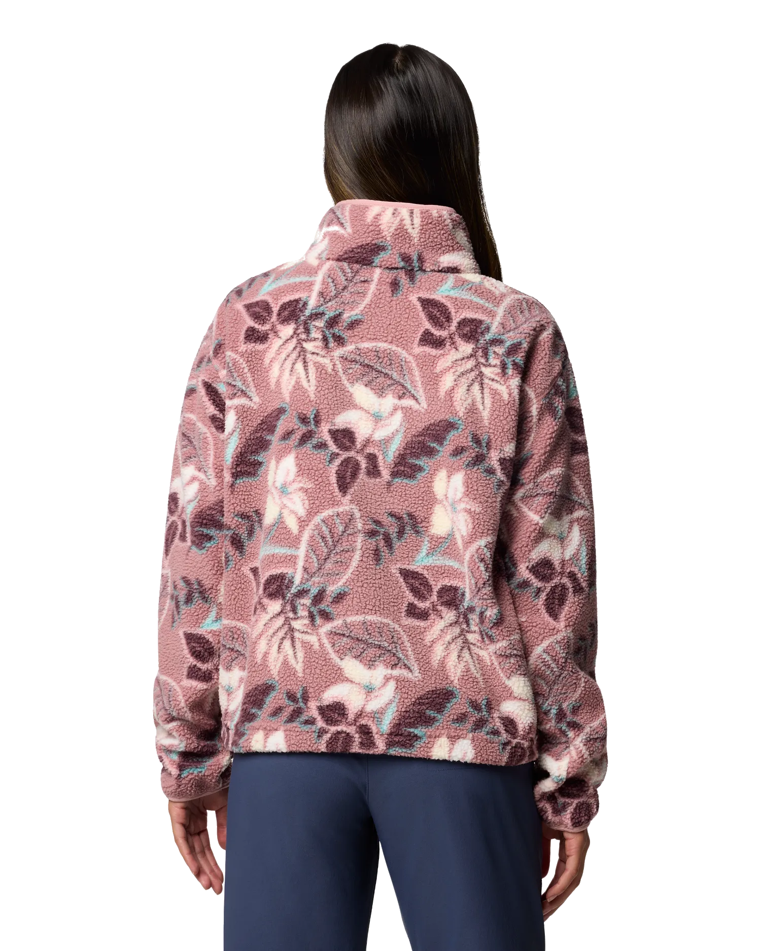Helvetia II Printed Cropped Half Snap Fleece Jacket in Fig Pasteled Multi