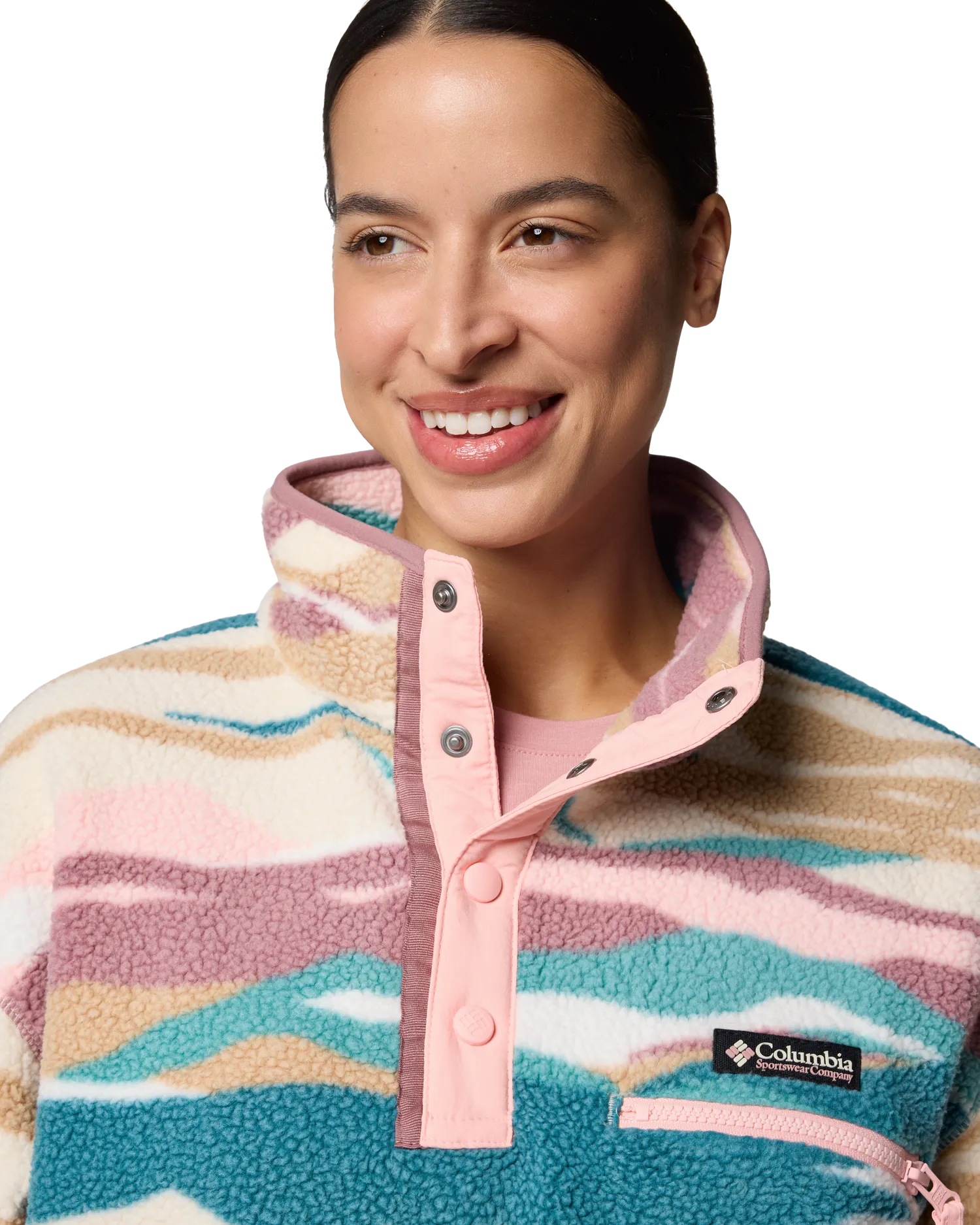 Helvetia II Printed Cropped Half Snap Fleece Jacket in River Blue Rogue Valley