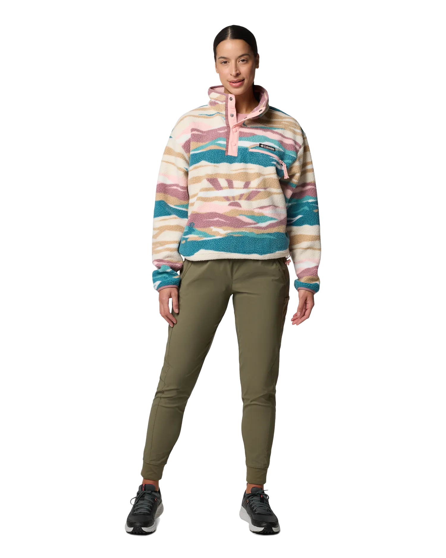 Helvetia II Printed Cropped Half Snap Fleece Jacket in River Blue Rogue Valley