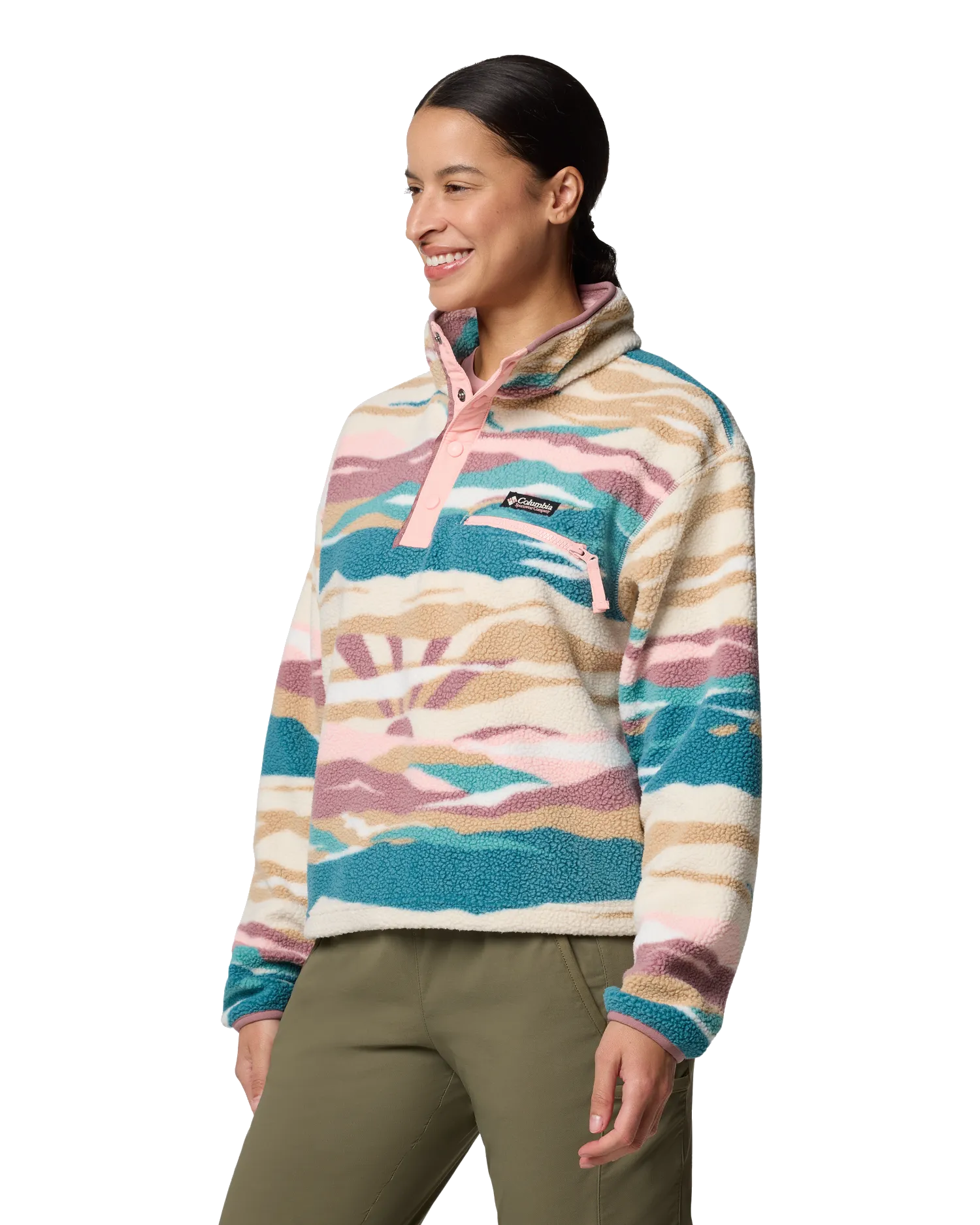 Helvetia II Printed Cropped Half Snap Fleece Jacket in River Blue Rogue Valley