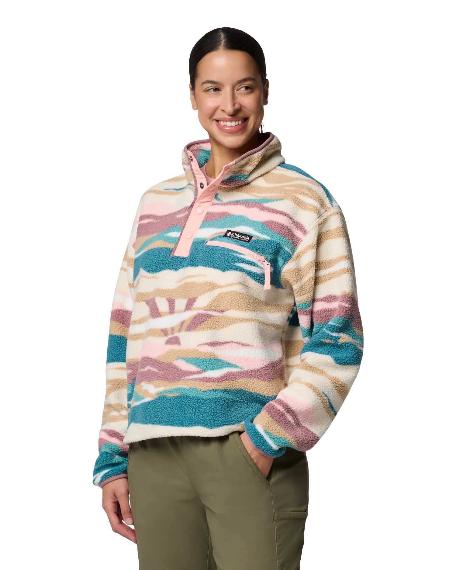 Helvetia II Printed Cropped Half Snap Fleece Jacket in River Blue Rogue Valley