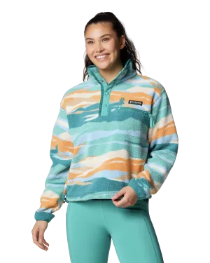 Helvetia II Printed Cropped Half Snap Fleece Jacket in Teal