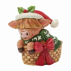Highland Cow in Basket Mini figurines,decorative figurines,home accents