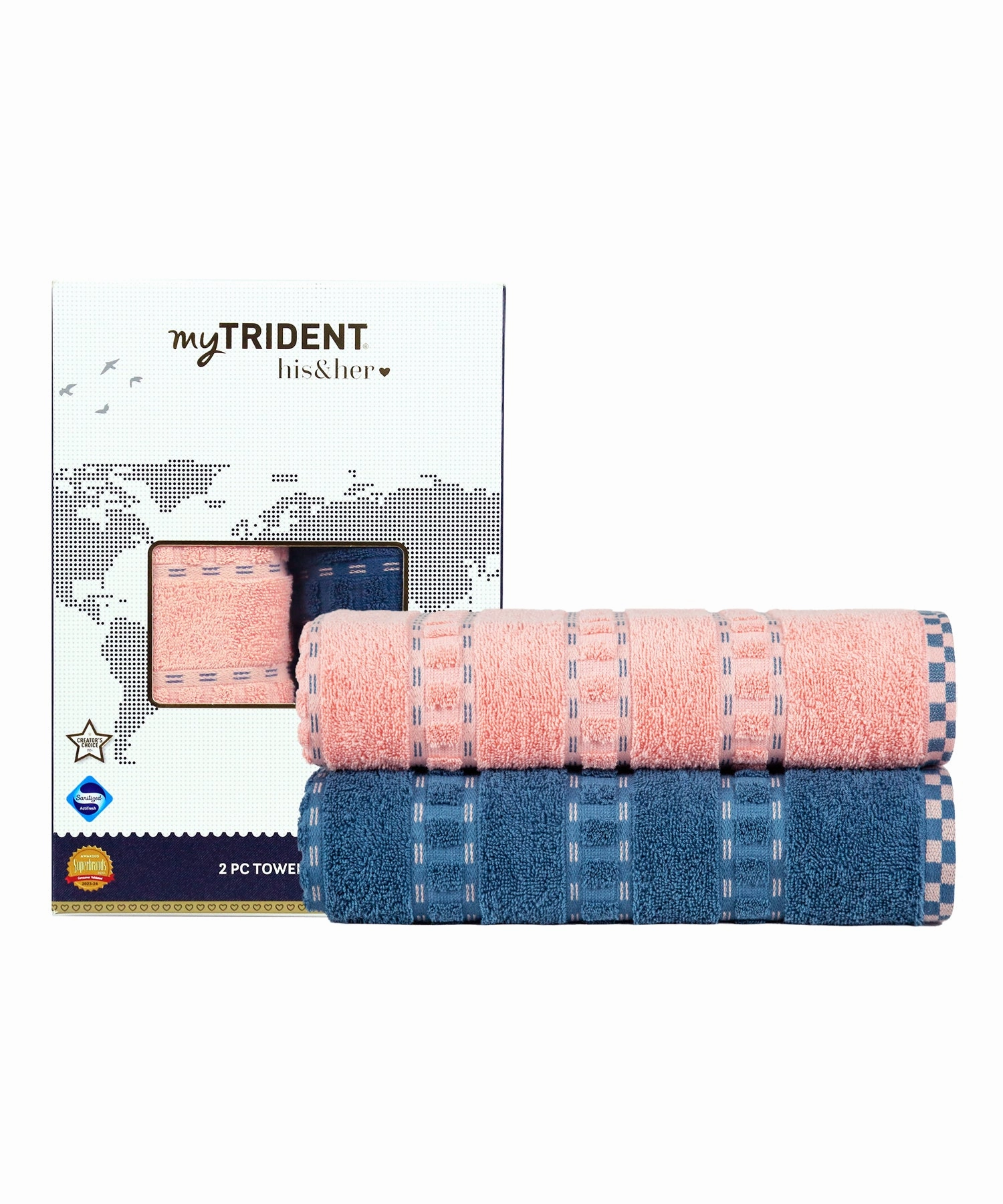 His & Her 2 PC Towel Set, 100% Cotton, 500 GSM, Durable, Super Soft, Candy & Floss