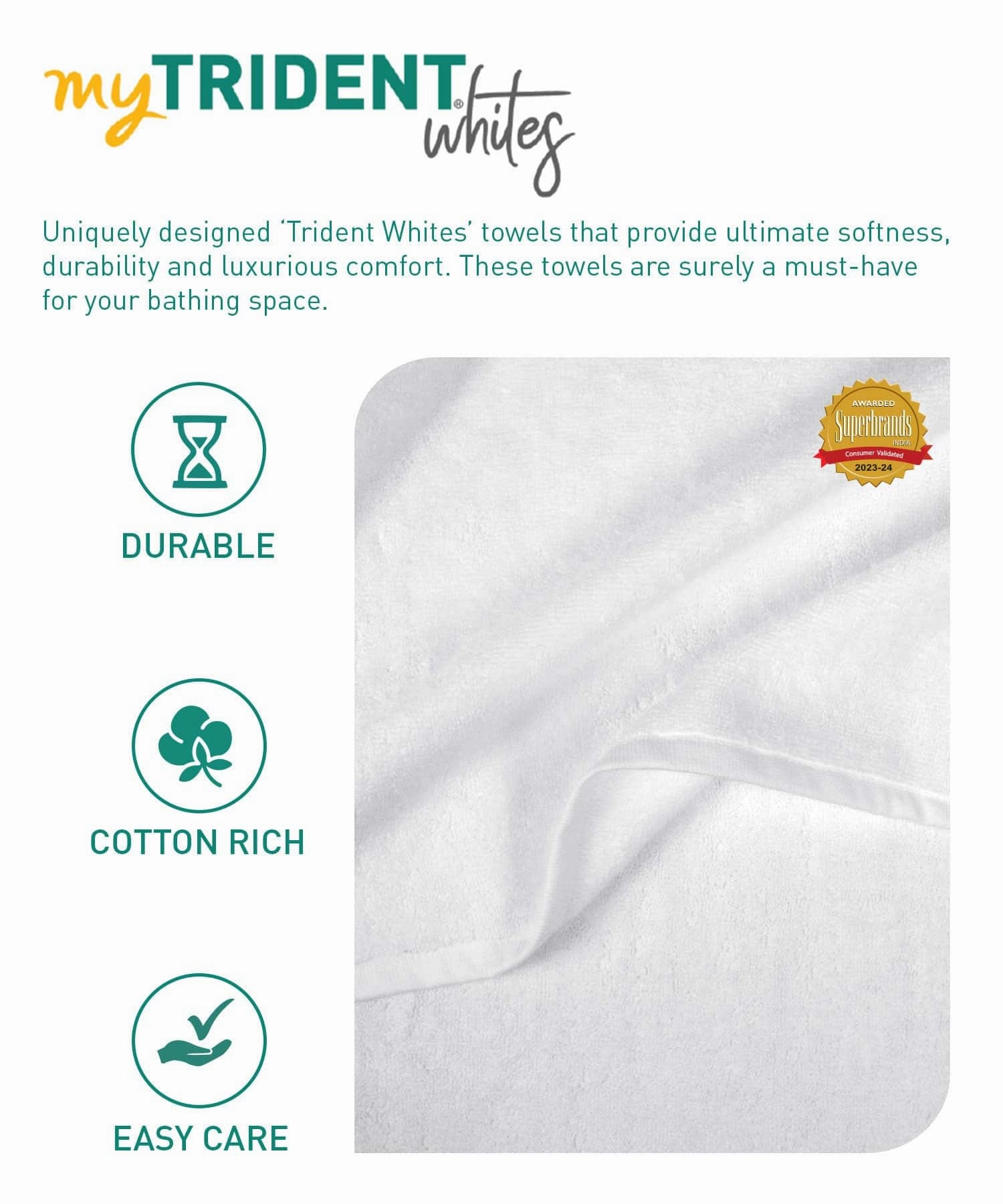 Hotel Premium Whites, Bath Towel Durable, Cotton Rich, Easy Care