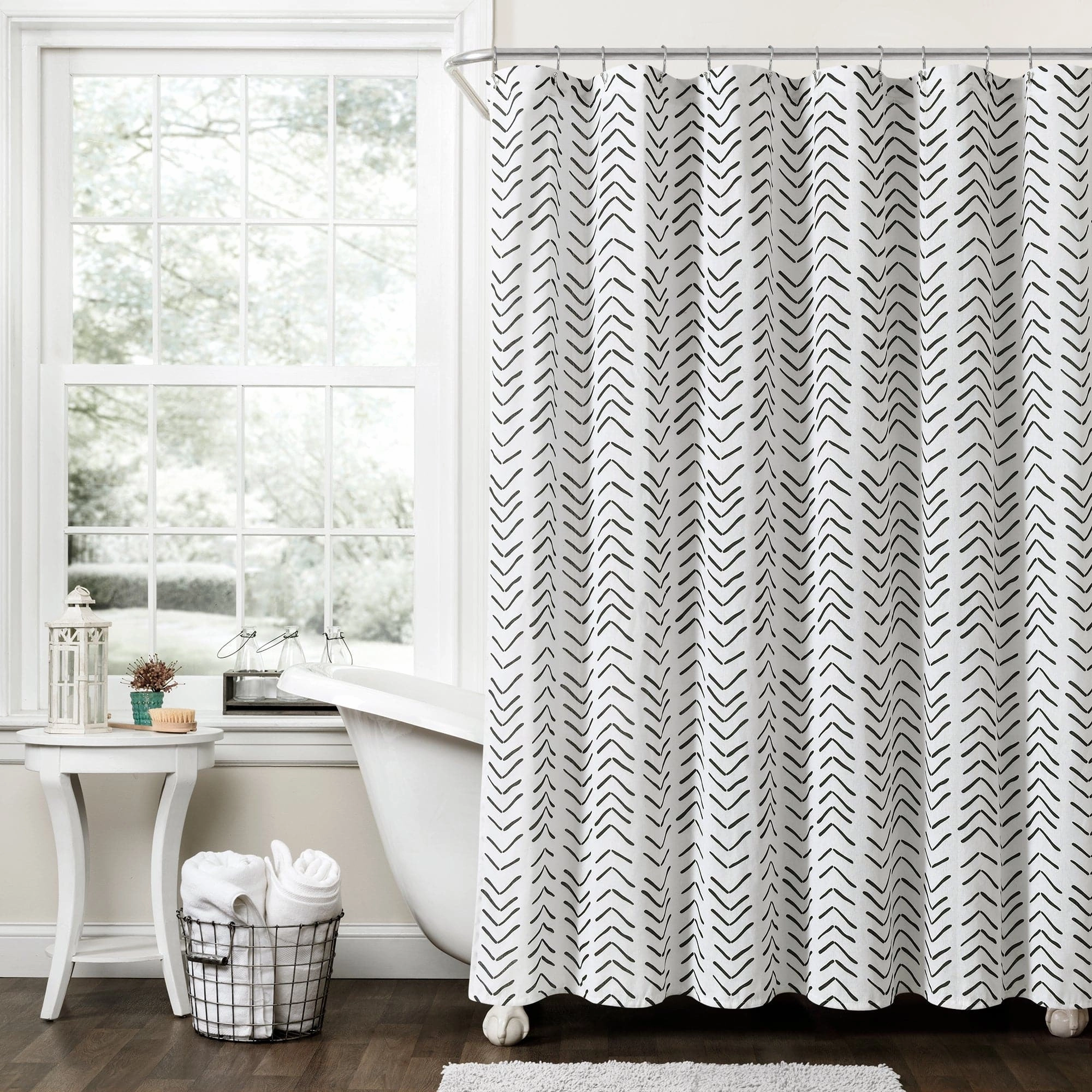 Hygge Modern Arrow Faux Linen Shower Curtain shower curtain,bath curtain,bathroom decor