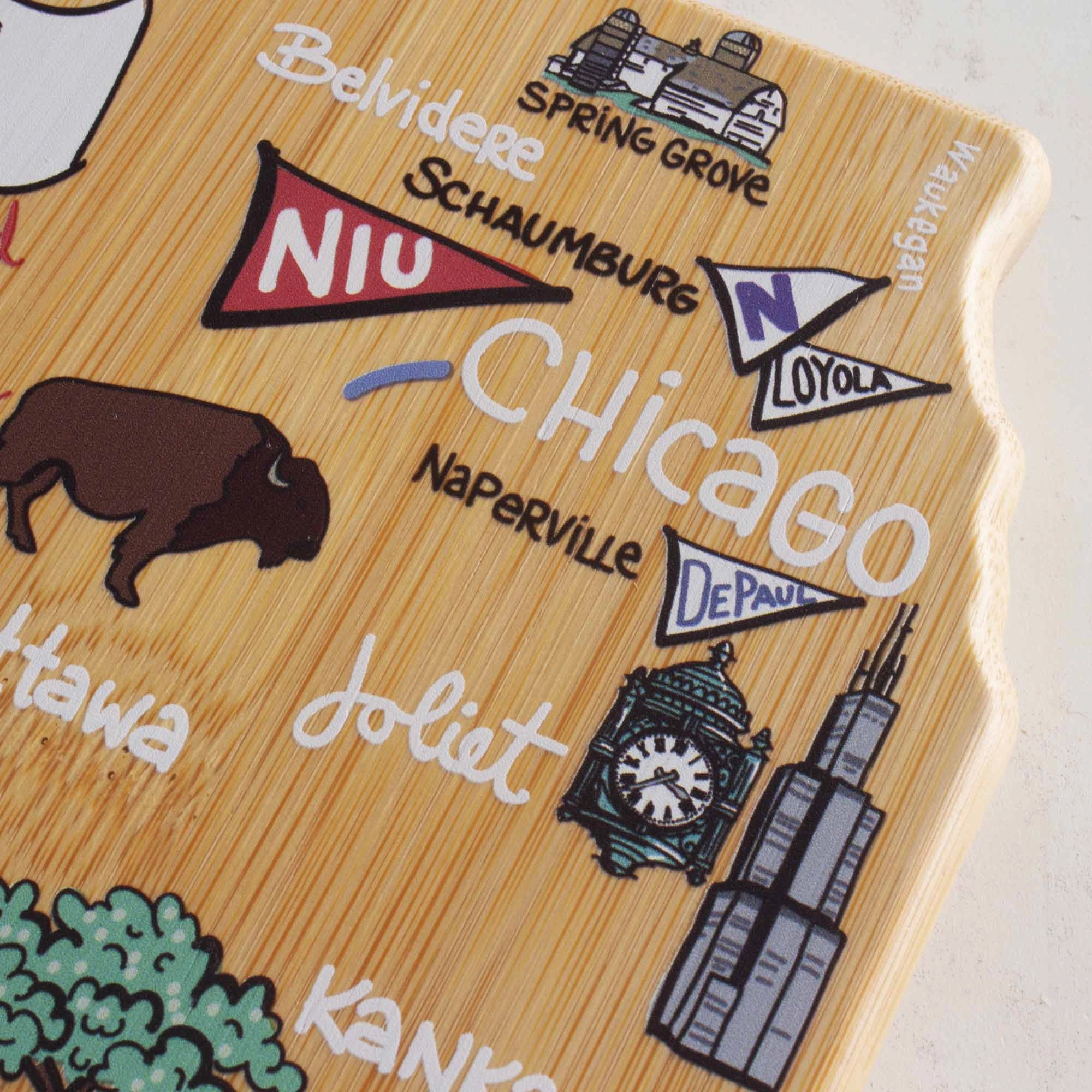Illinois Cutting Board with Artwork by Fish Kiss
