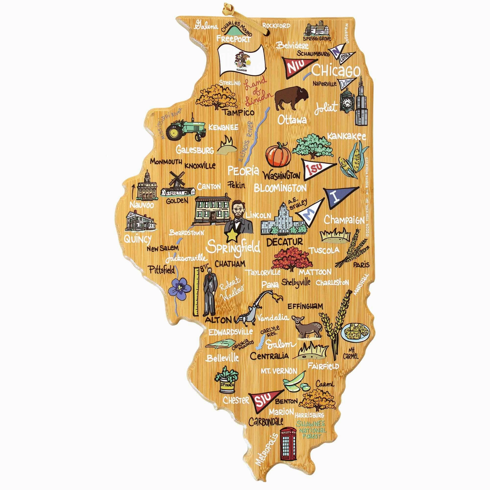 Illinois Cutting Board with Artwork by Fish Kiss cutting board,chopping board,kitchen tools