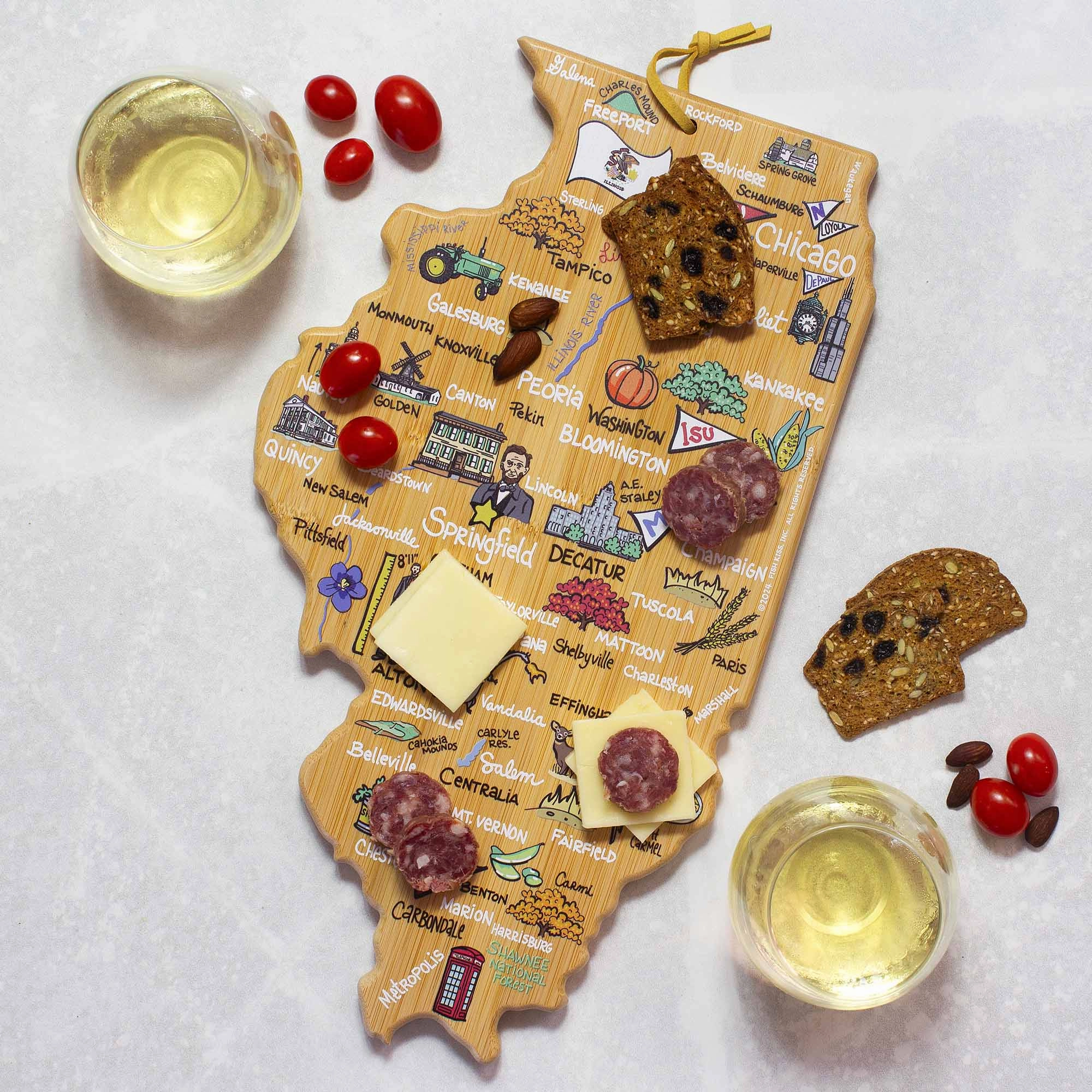 Illinois Cutting Board with Artwork by Fish Kiss