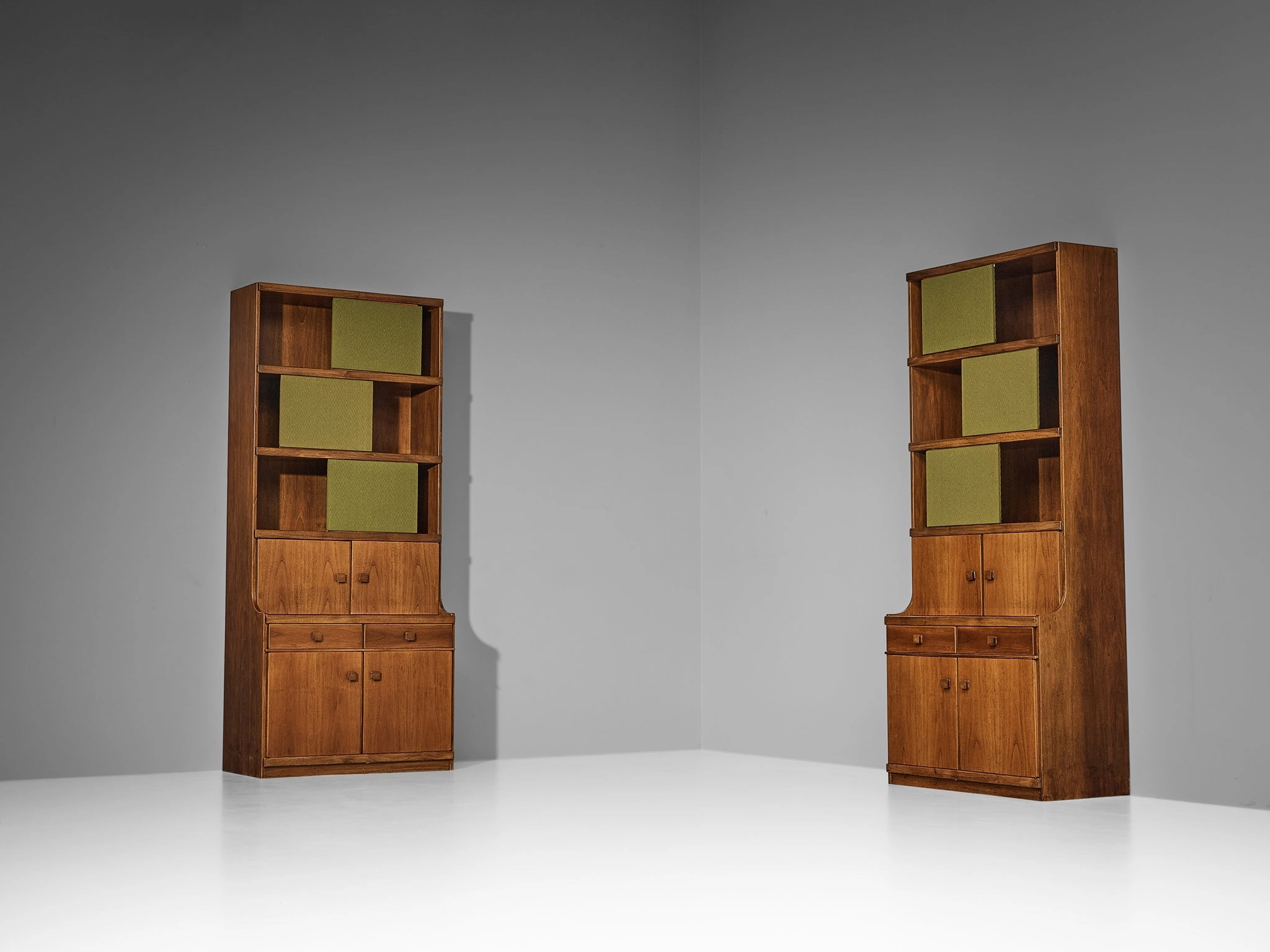 Ilmari Tapiovaara for La Permanente Mobili Cant Bookcases in Walnut