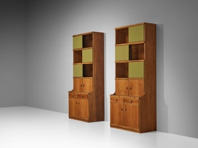 Ilmari Tapiovaara for La Permanente Mobili Cant Bookcases in Walnut storage cabinet,organizer,furniture storage
