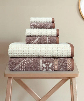 Indulgence By The FirePlace 6Pc Towel Set, Super Soft, Intricate Design, 600 GSM, ARK-OD bath towels,soft towels,bathroom textiles