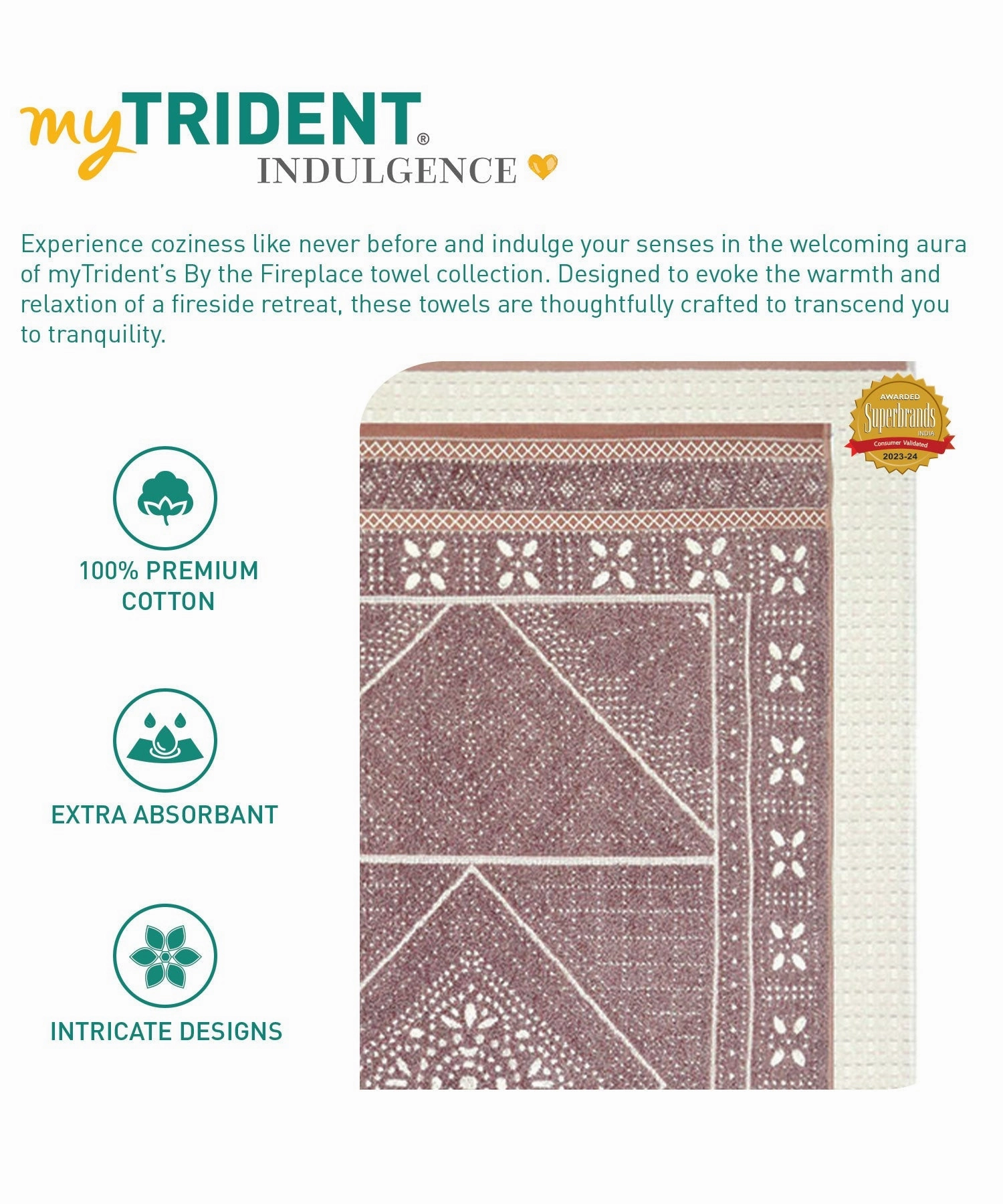 Indulgence By The FirePlace 6Pc Towel Set, Super Soft, Intricate Design, 600 GSM, ARK-OD