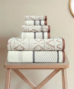 Indulgence By The FirePlace 6Pc Towel Set, Super Soft, Intricate Design, 600 GSM, PEB-ZEN bath towels,soft towels,bathroom textiles