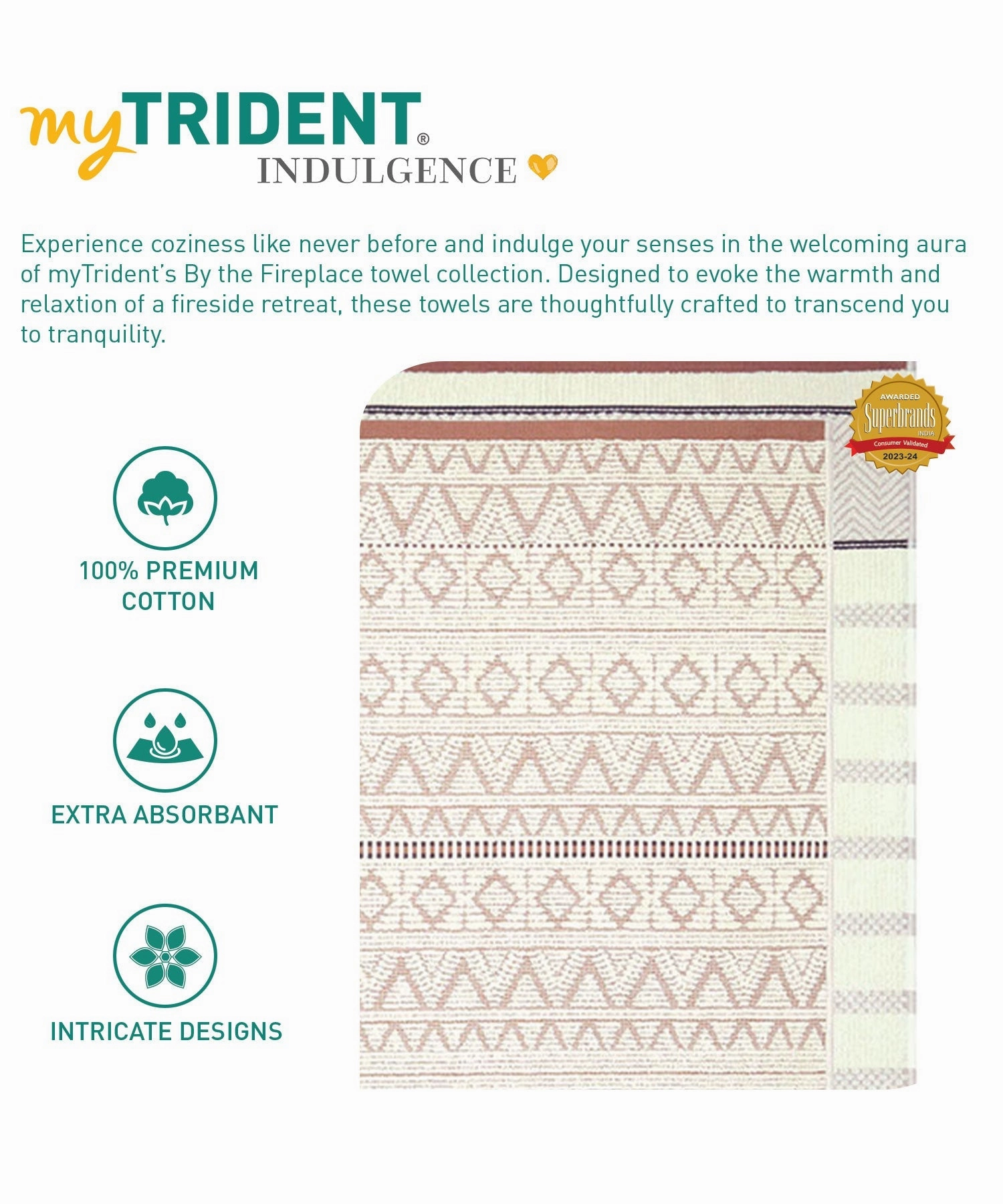 Indulgence By The FirePlace 6Pc Towel Set, Super Soft, Intricate Design, 600 GSM, PEB-ZEN