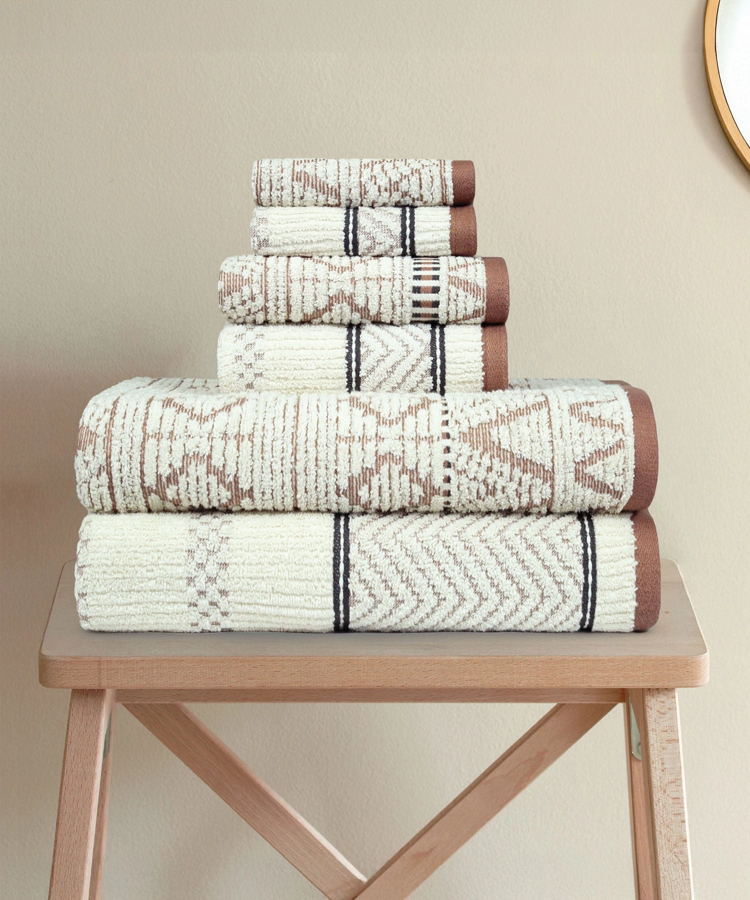 Indulgence By The FirePlace 6Pc Towel Set, Super Soft, Intricate Design, 600 GSM, PEB-ZEN bath towels,soft towels,bathroom textiles