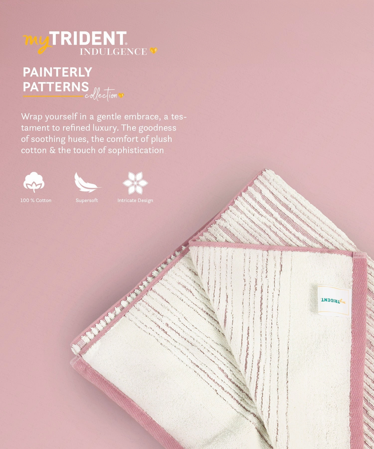 Indulgence Painterly Patterns Dahlia Bath Towel, 100% Cotton, 575 GSM, Intricate Design, Zero Twist, Pink