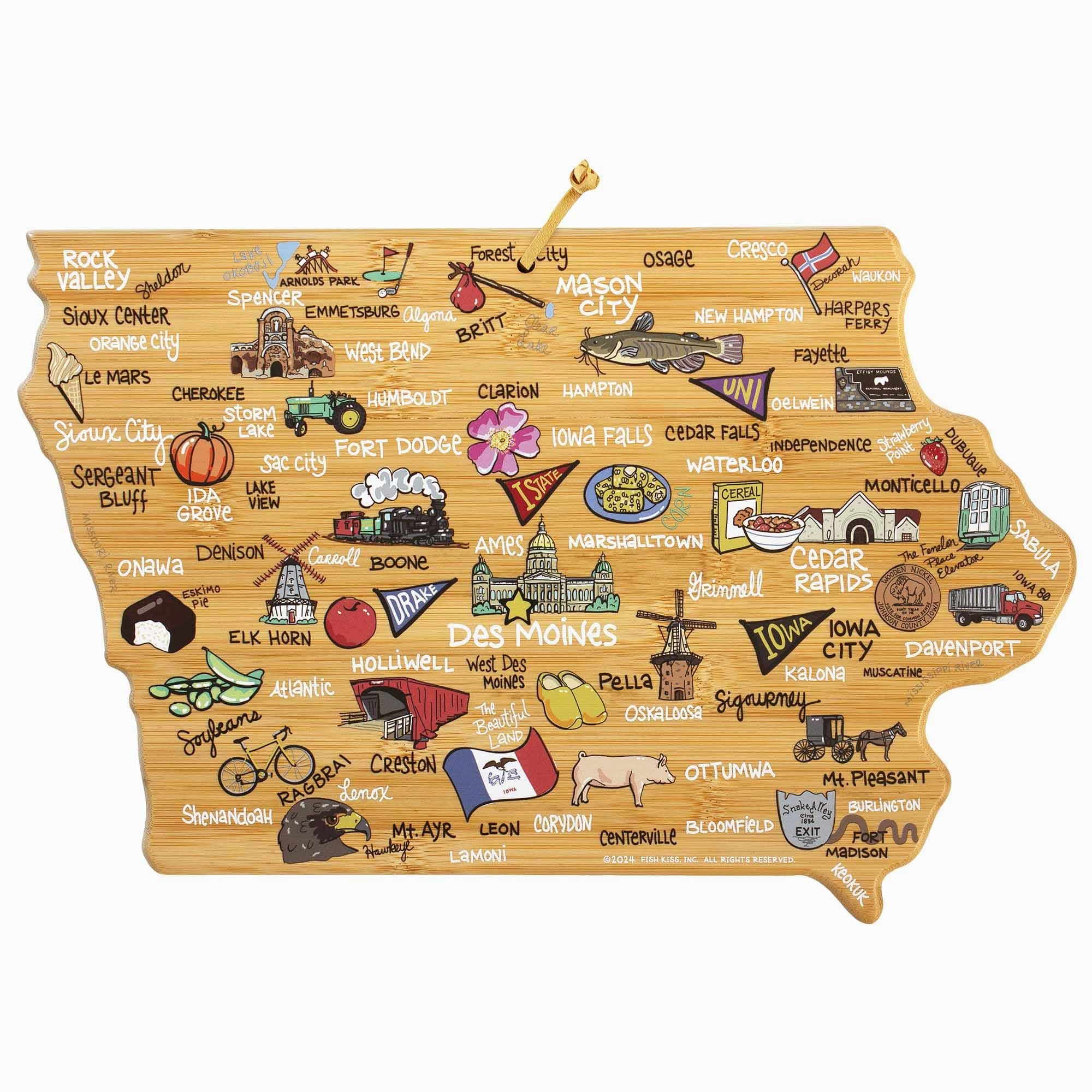 Iowa Cutting Board with Artwork by Fish Kiss cutting board,chopping board,kitchen tools