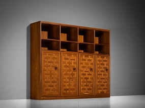 Italian Architectural Grid-Structured Higboard or Bookcase in Walnut storage cabinet,organizer,furniture storage