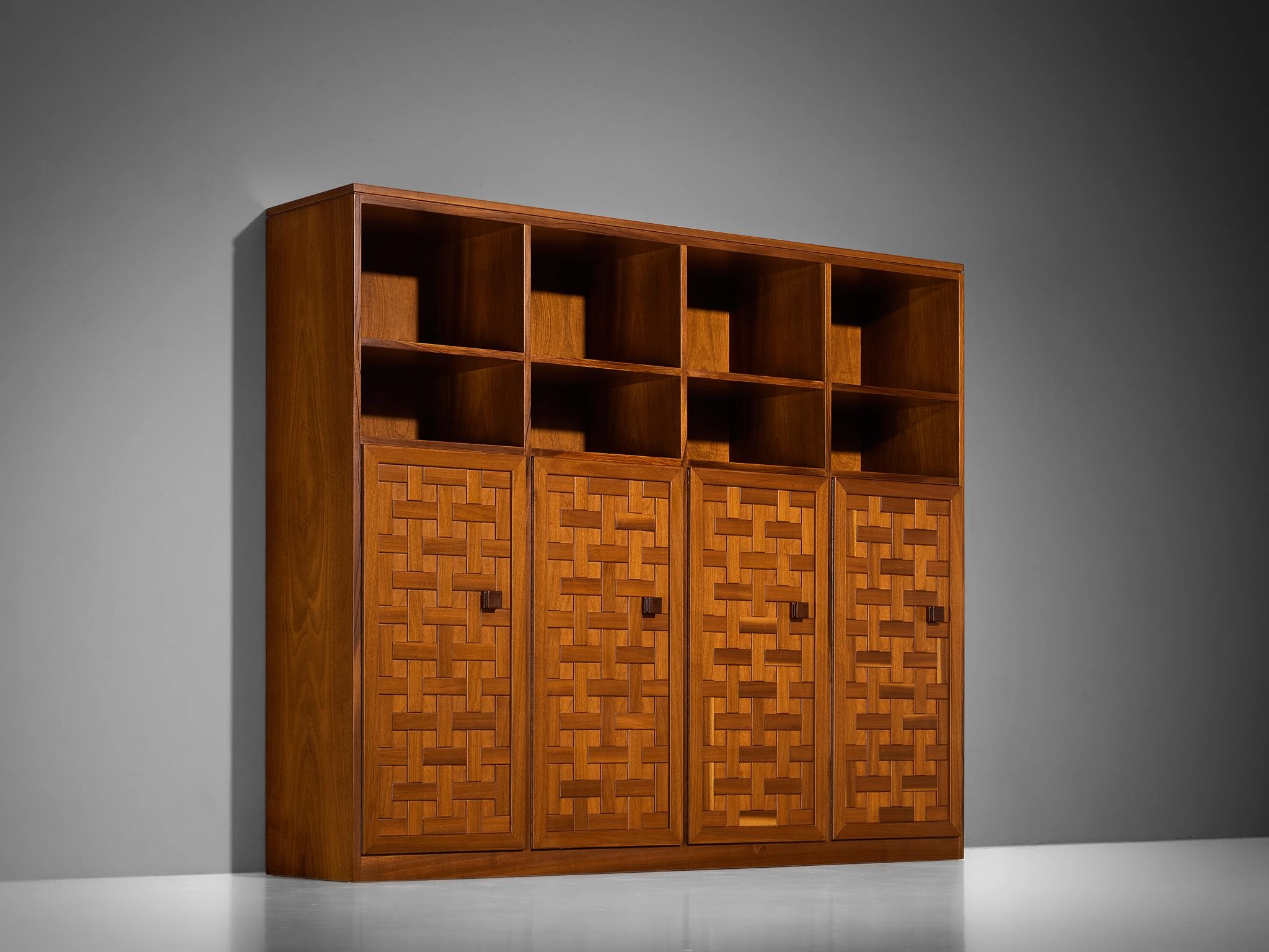 Italian Architectural Grid-Structured Higboard or Bookcase in Walnut storage cabinet,organizer,furniture storage