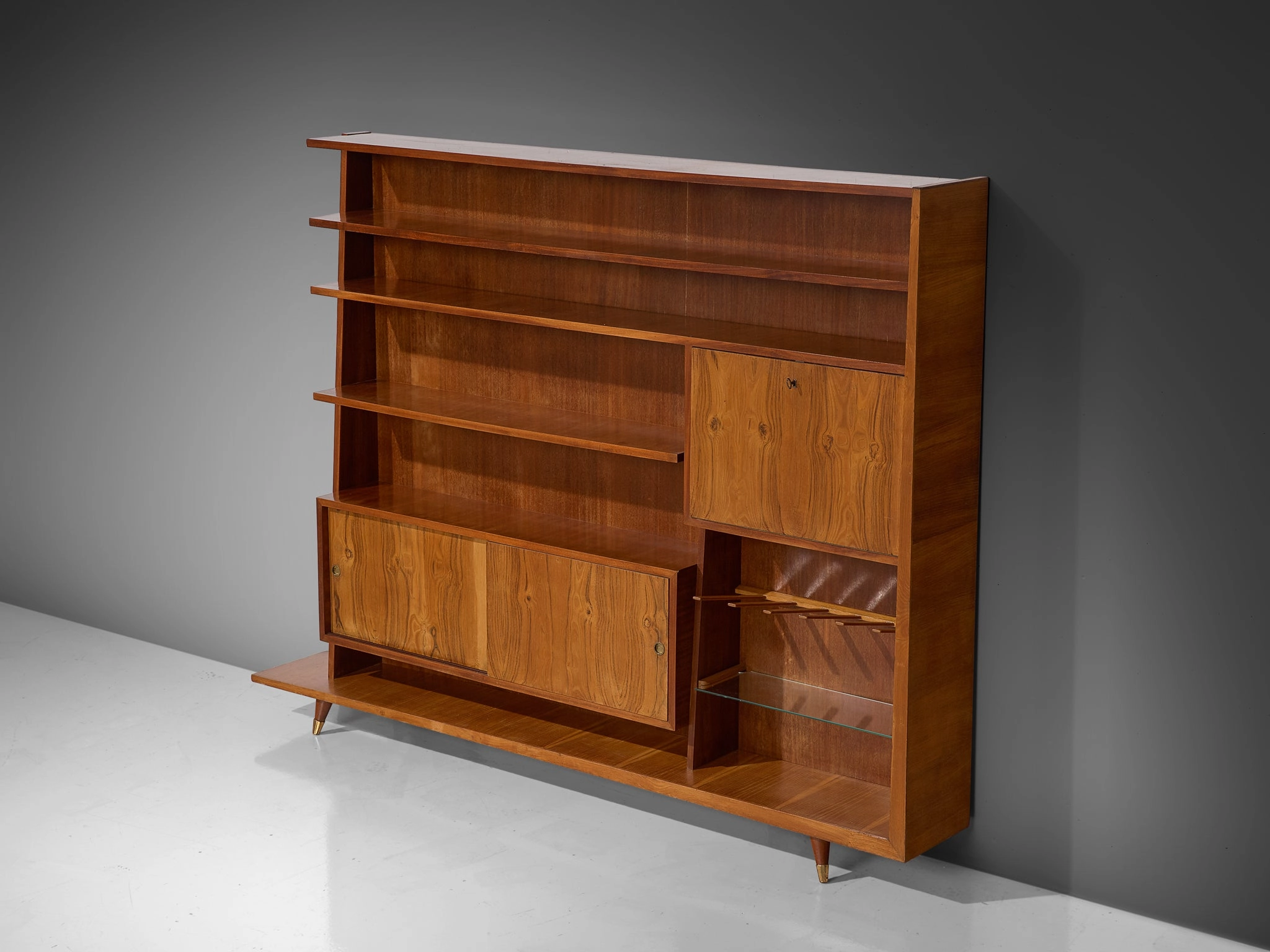 Italian Bookcase in Walnut and Oak