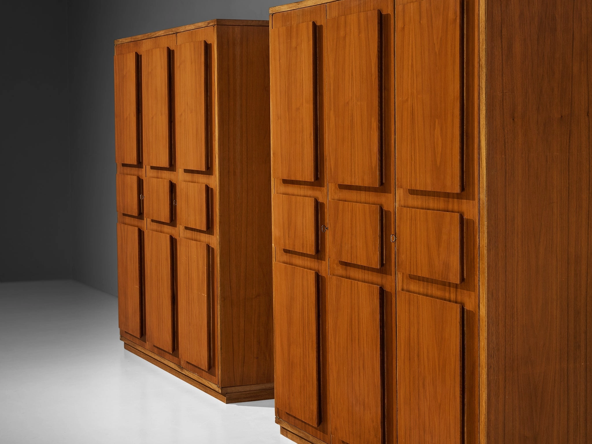Italian Large Cabinets in Teak and Geometric Fronts