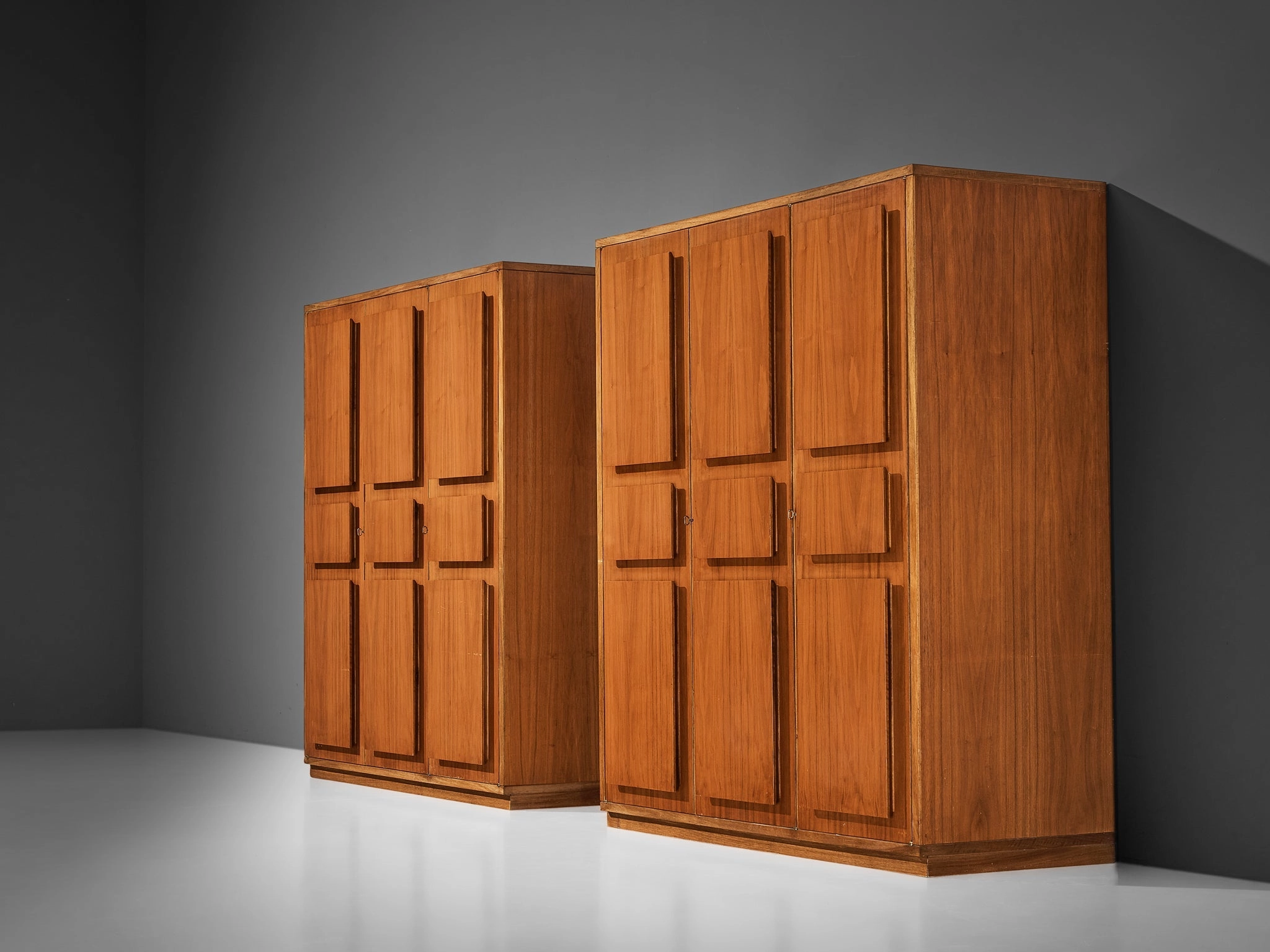 Italian Large Cabinets in Teak and Geometric Fronts