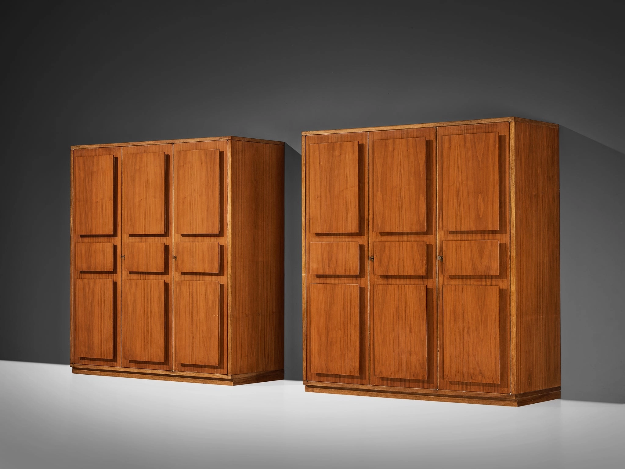 Italian Large Cabinets in Teak and Geometric Fronts