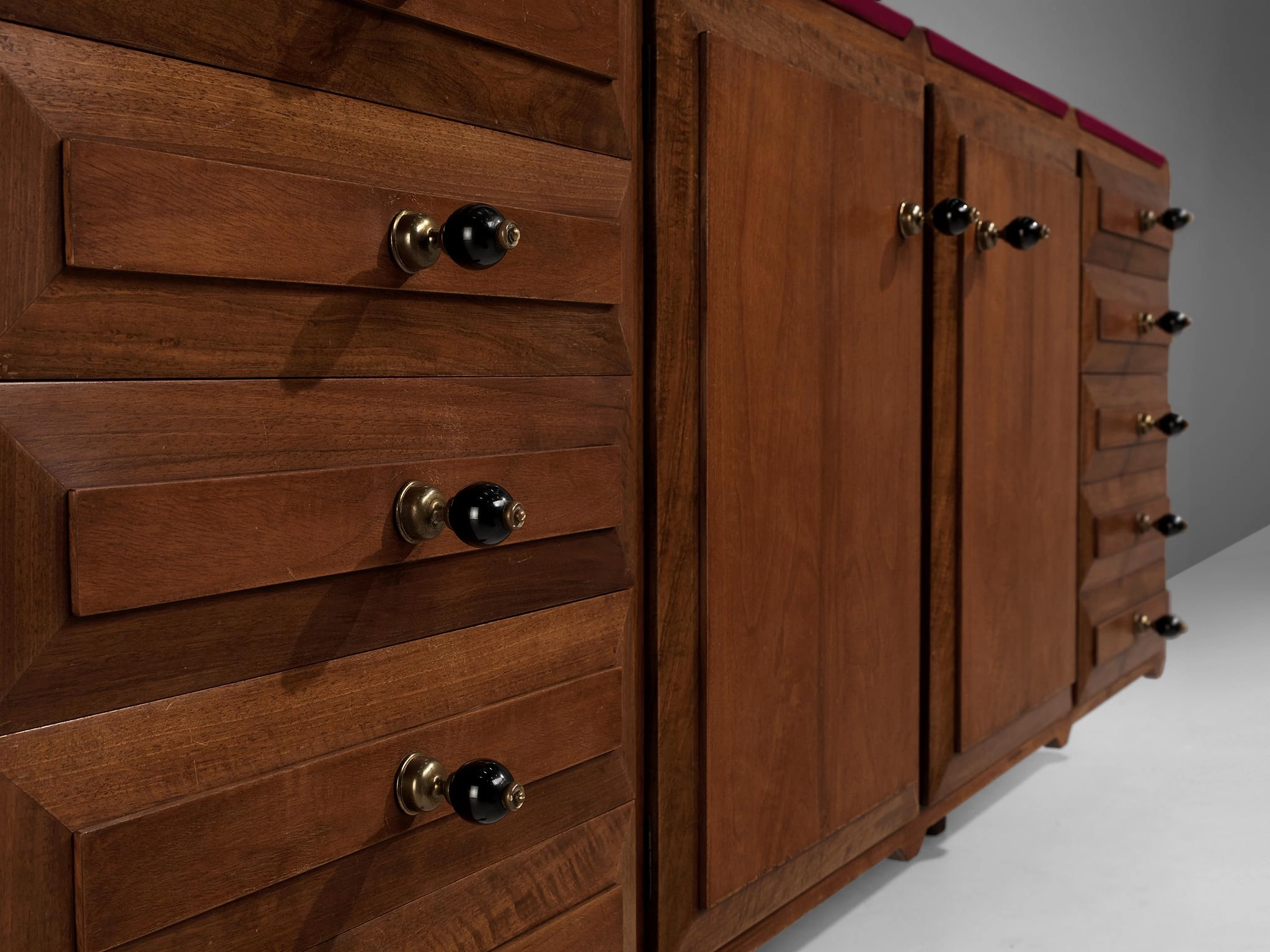Italian Sideboard with Drawers in Walnut with Brass Handles