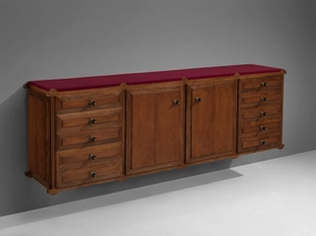 Italian Sideboard with Drawers in Walnut with Brass Handles storage cabinet,organizer,furniture storage