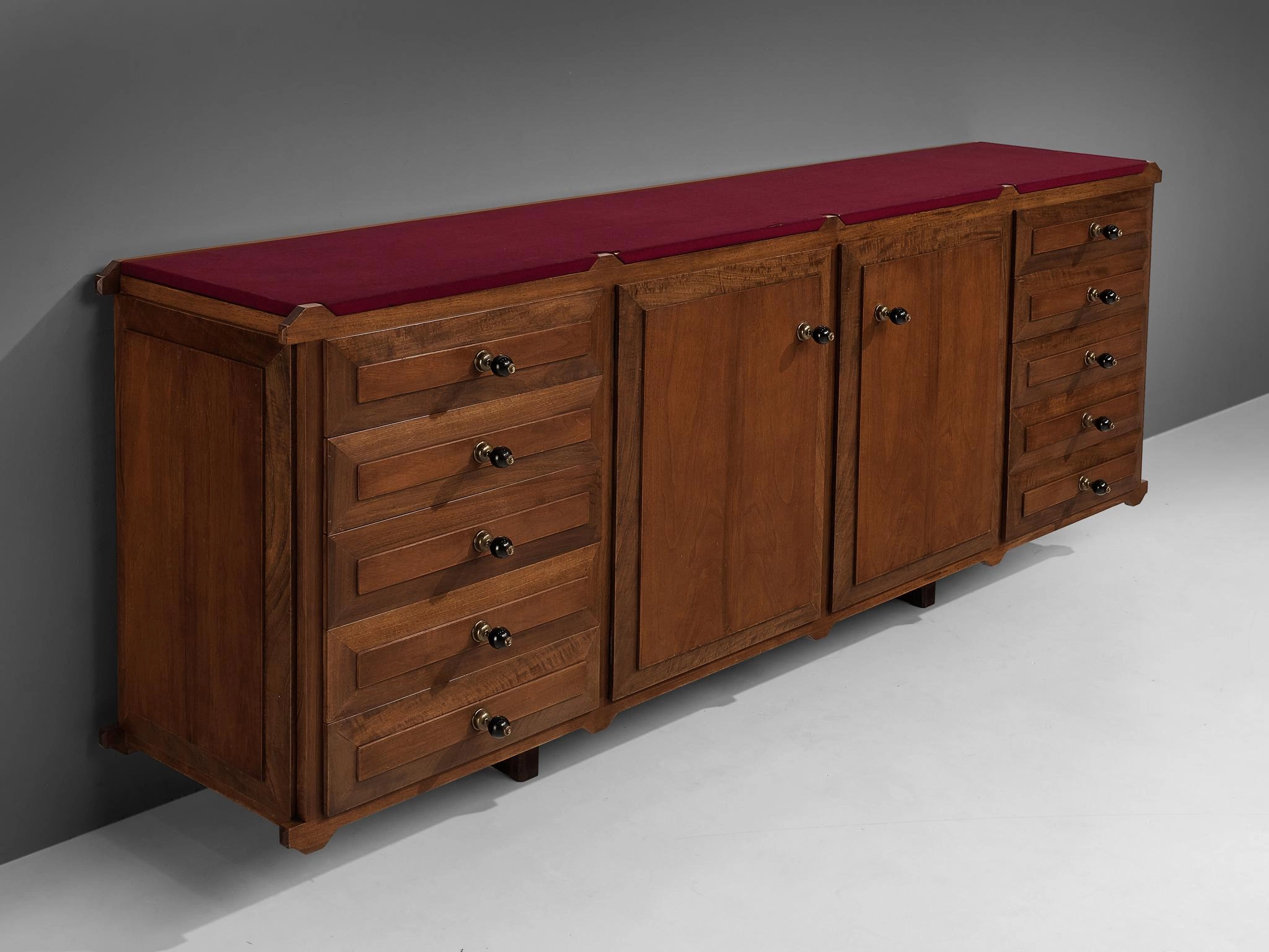 Italian Sideboard with Drawers in Walnut with Brass Handles