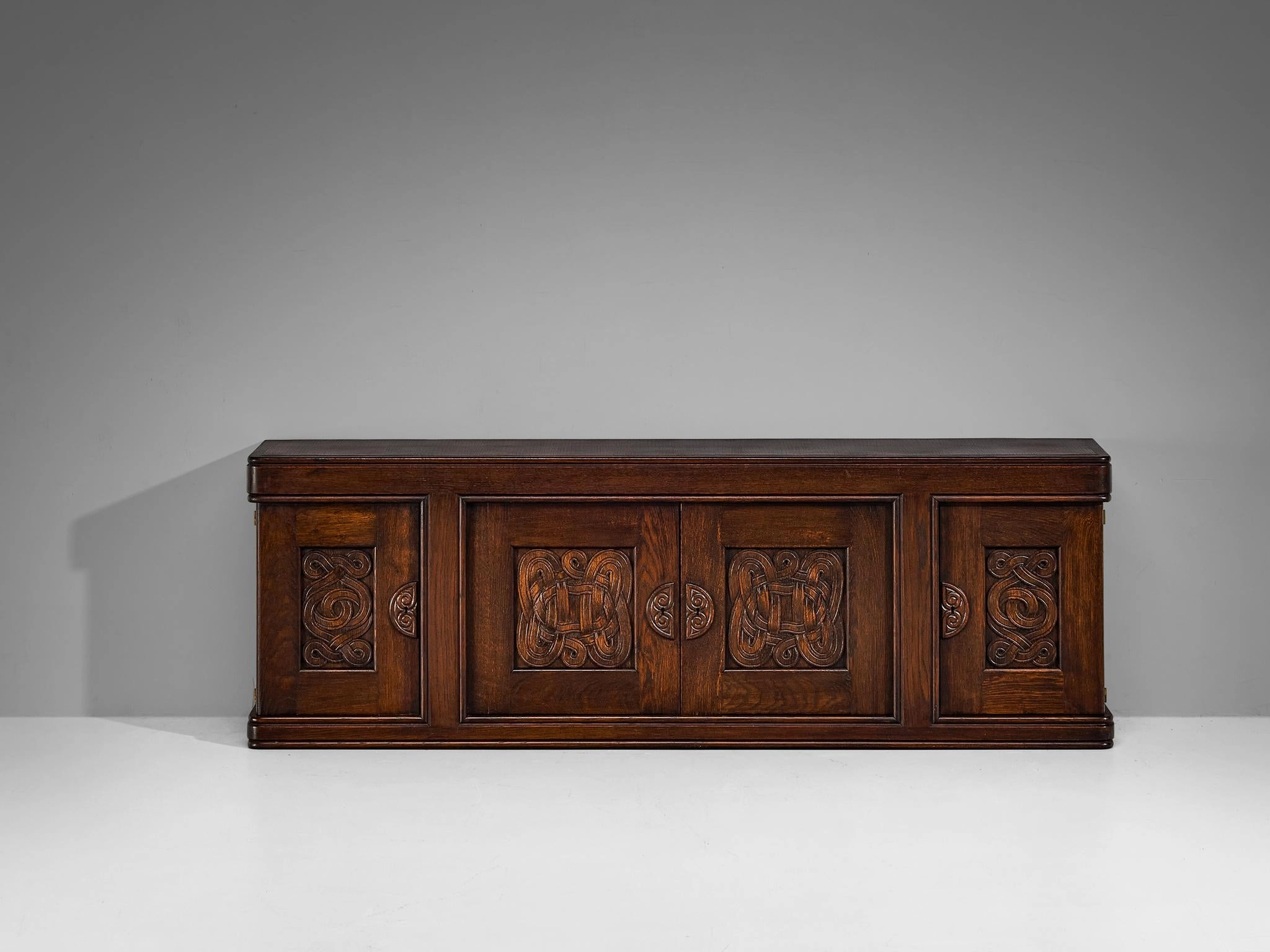 Joseph Savina Cabinet with Intricate Carvings in Oak