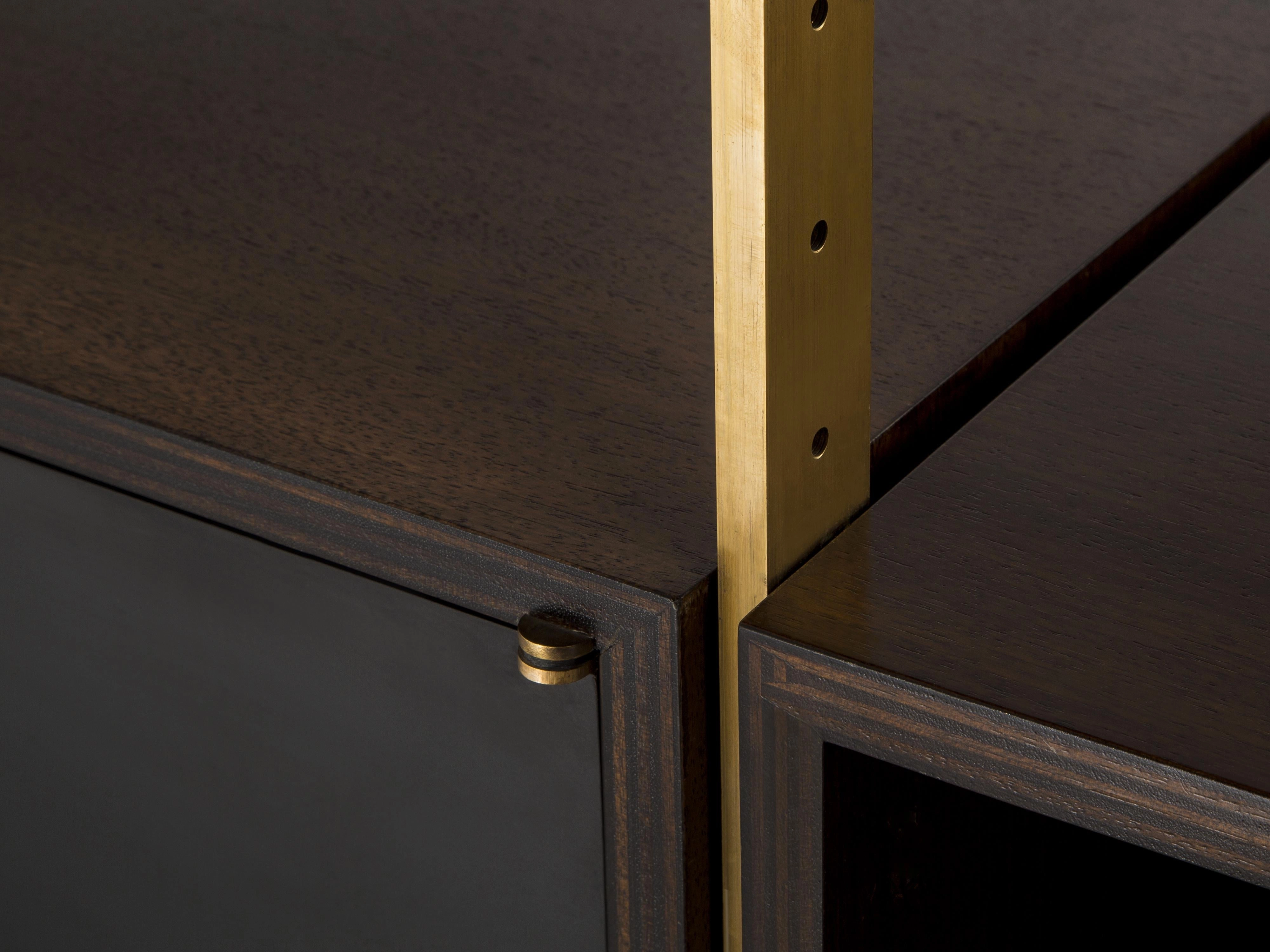 Jules Wabbes Illuminated Library in Wood and Brass