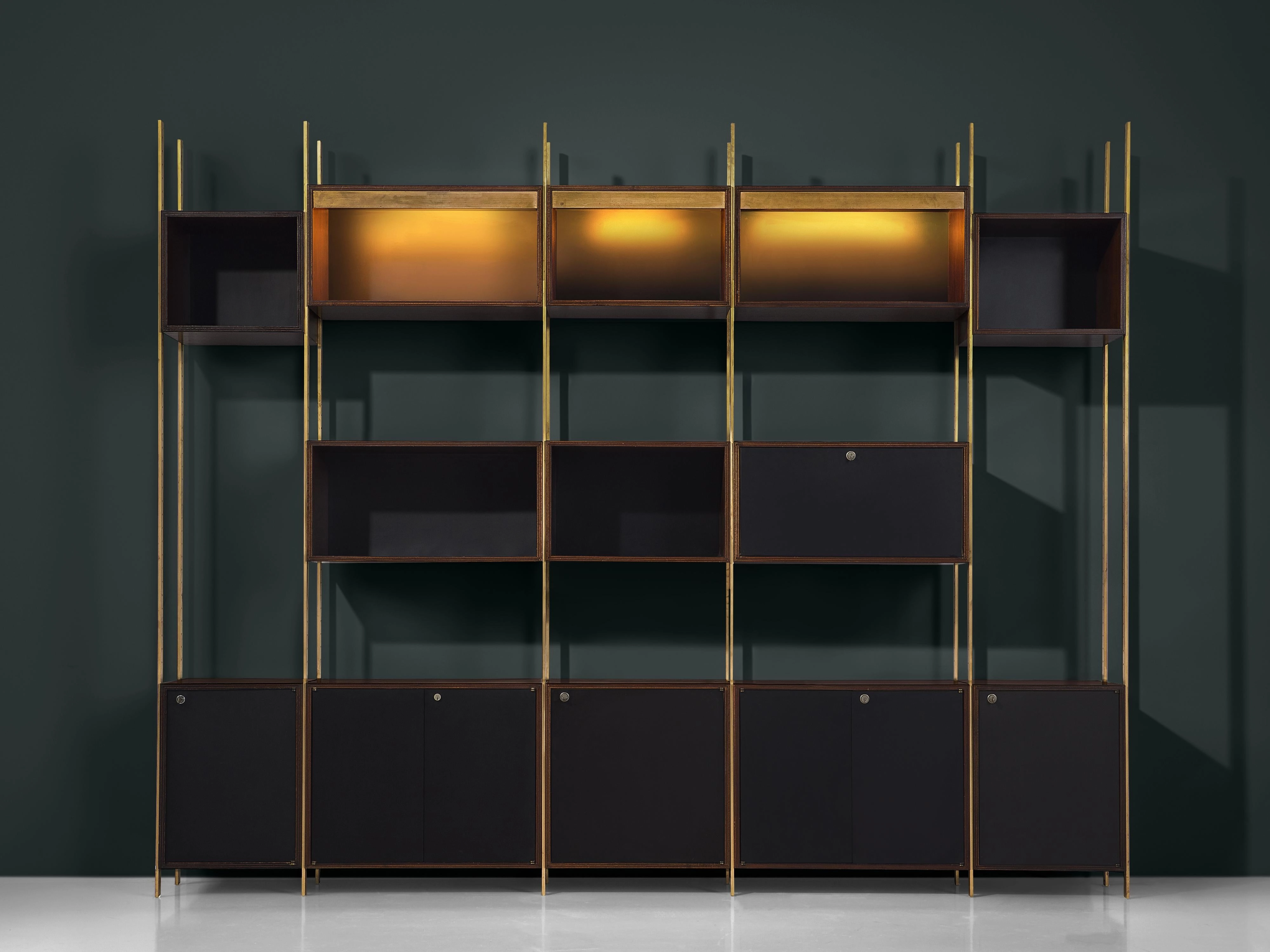Jules Wabbes Illuminated Library in Wood and Brass