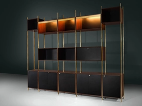 Jules Wabbes Illuminated Library in Wood and Brass storage cabinet,organizer,furniture storage