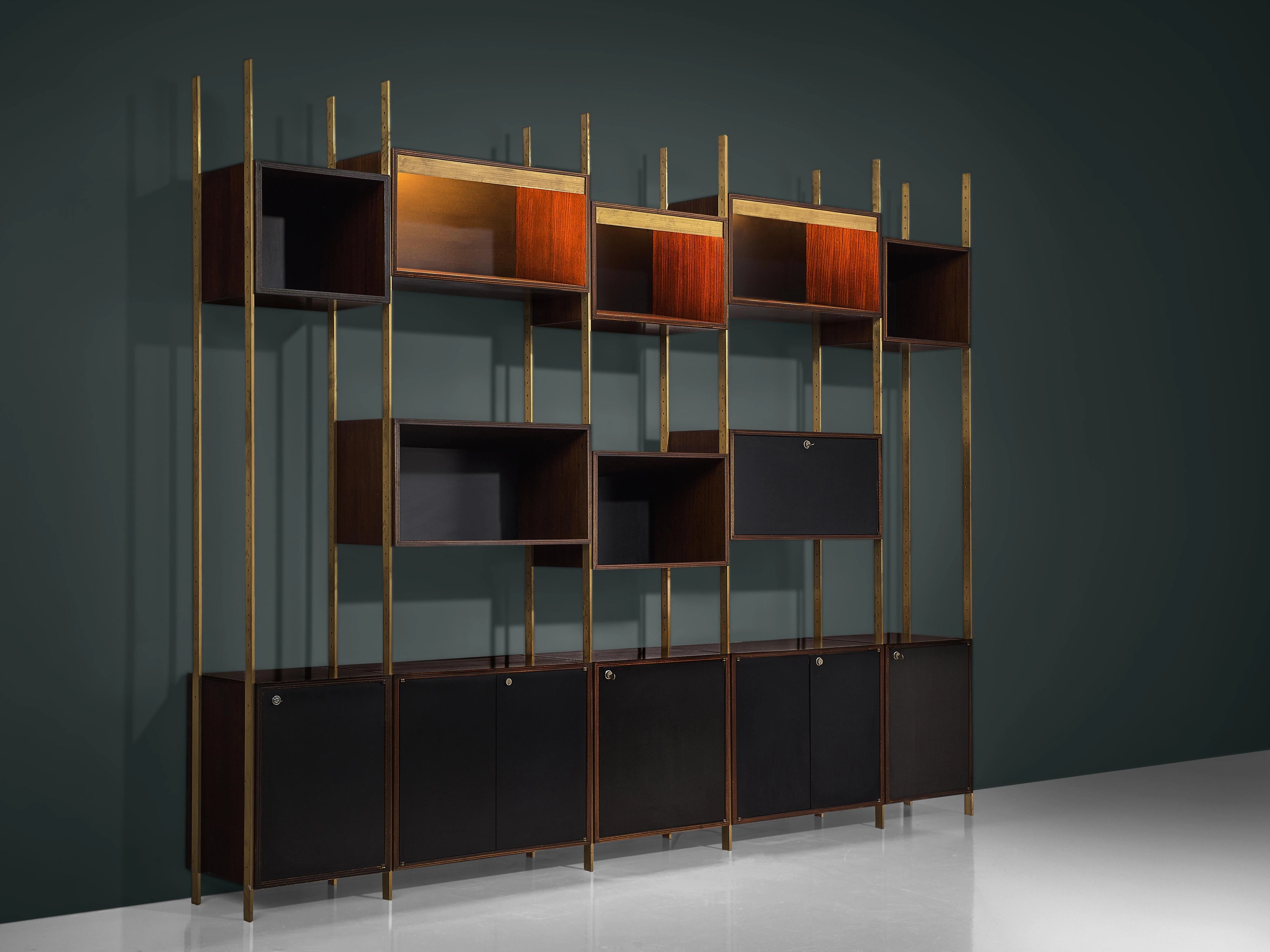 Jules Wabbes Illuminated Library in Wood and Brass