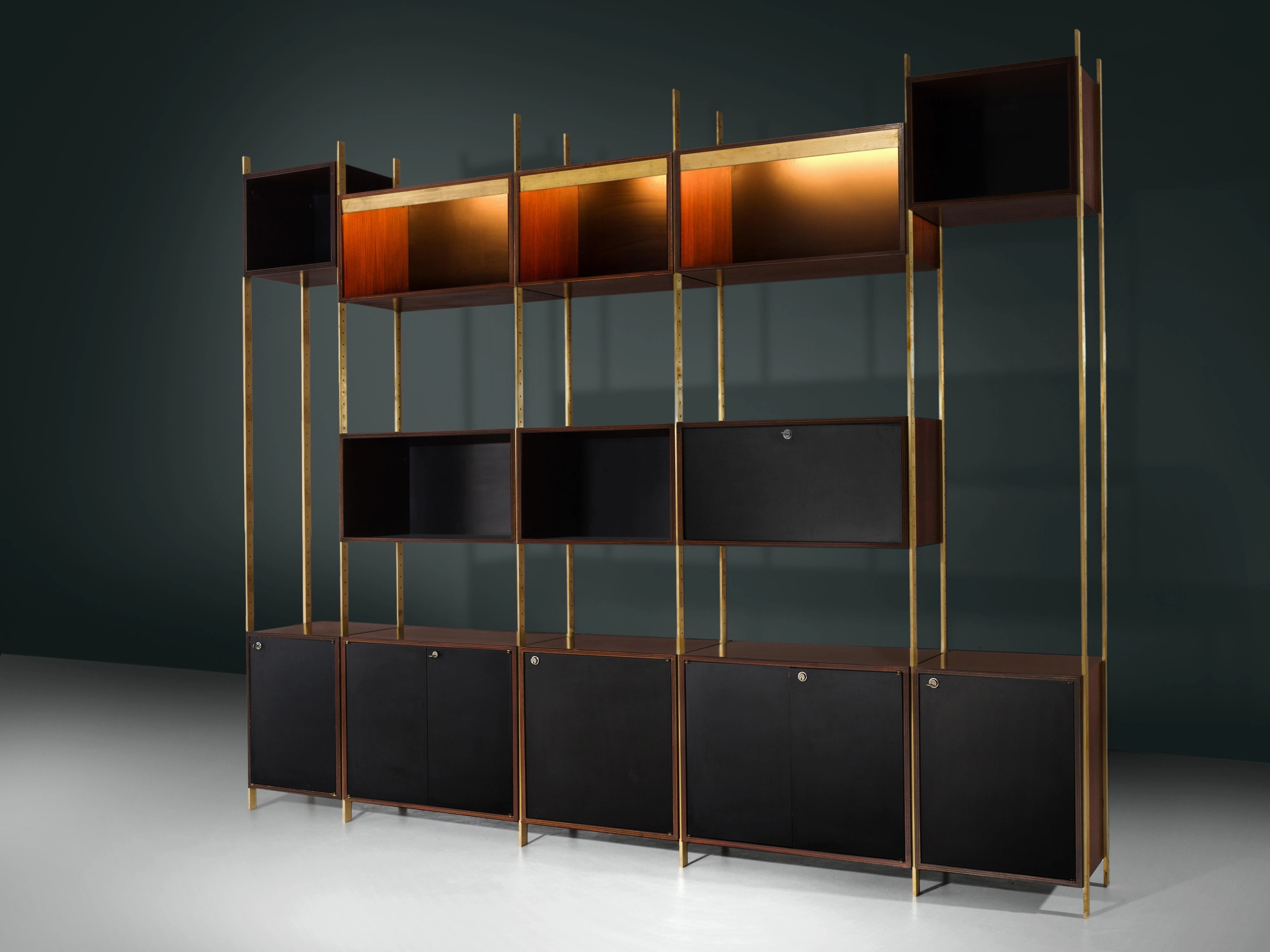 Jules Wabbes Illuminated Library in Wood and Brass storage cabinet,organizer,furniture storage