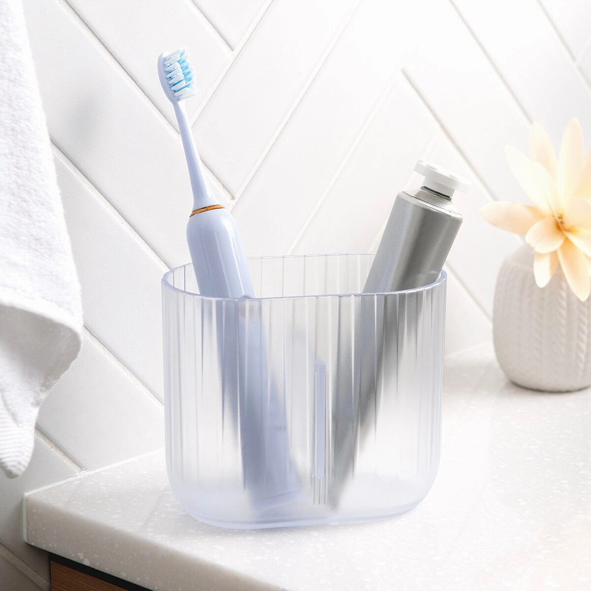 Kaliman Frosted Clear Plastic Toothbrush Holder - Frosted Clear