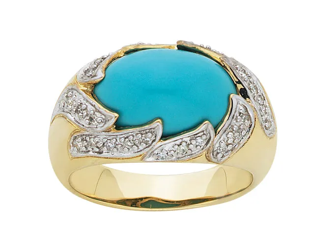 Karen Walker Jewellery Karen Walker - 9ct Yellow Gold Turquoise & Diamond Cocktail Ring
