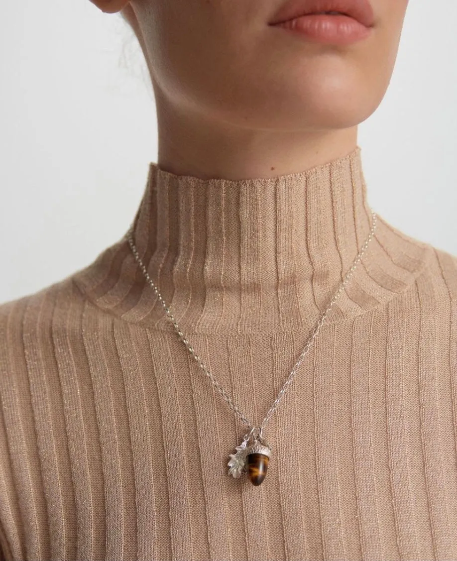 Karen Walker Jewellery Karen Walker - Acorn And Leaf Pendant 50cm - Tigers eye