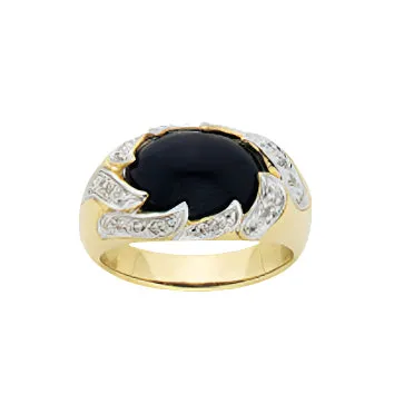 Karen Walker Jewellery Karen Walker - Cocktail Ring 9ct Yellow Gold With Onyx & White Diamond