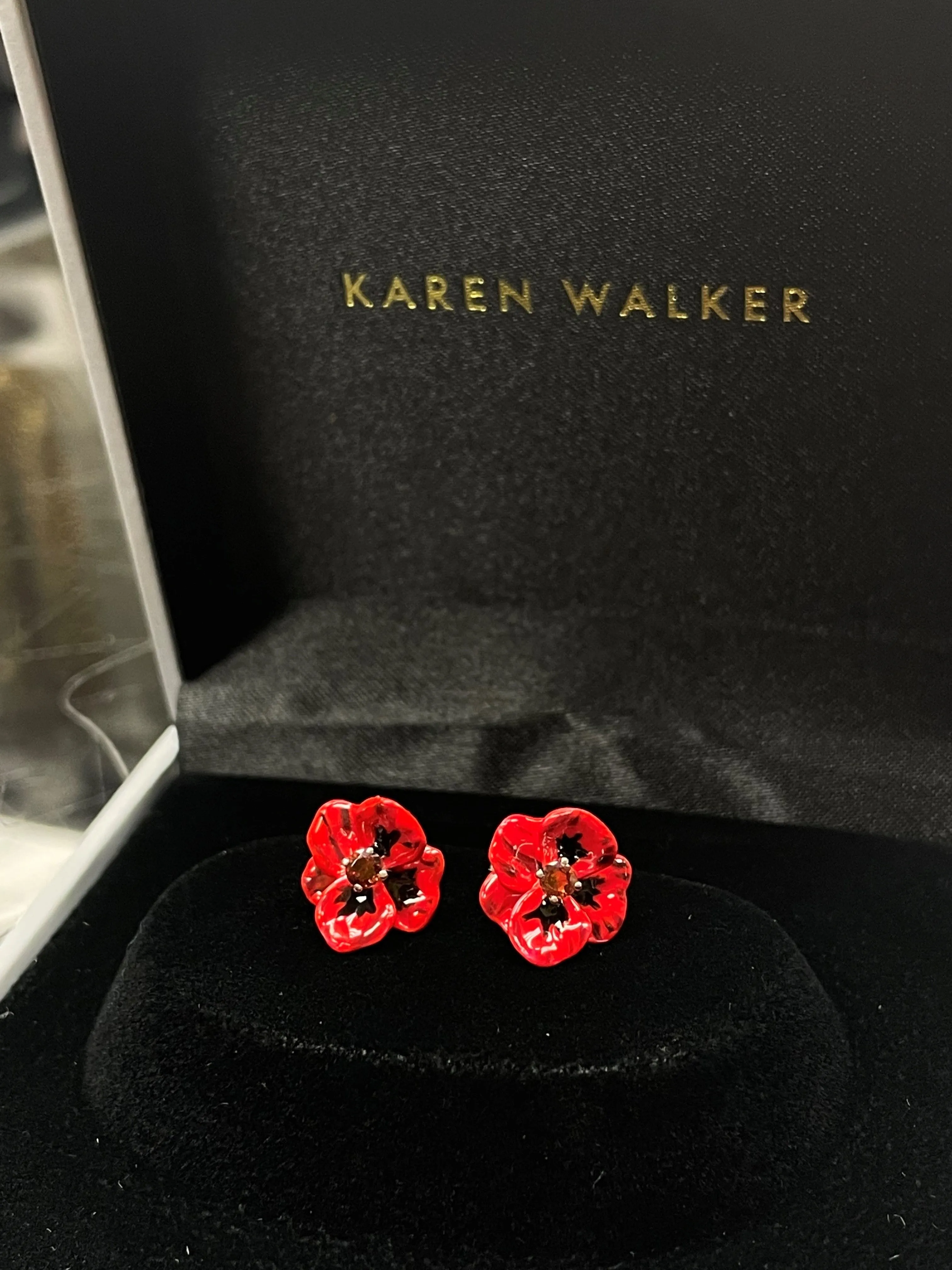 Karen Walker Jewellery Karen Walker - Enamel Flower Earring 3mm Garnet