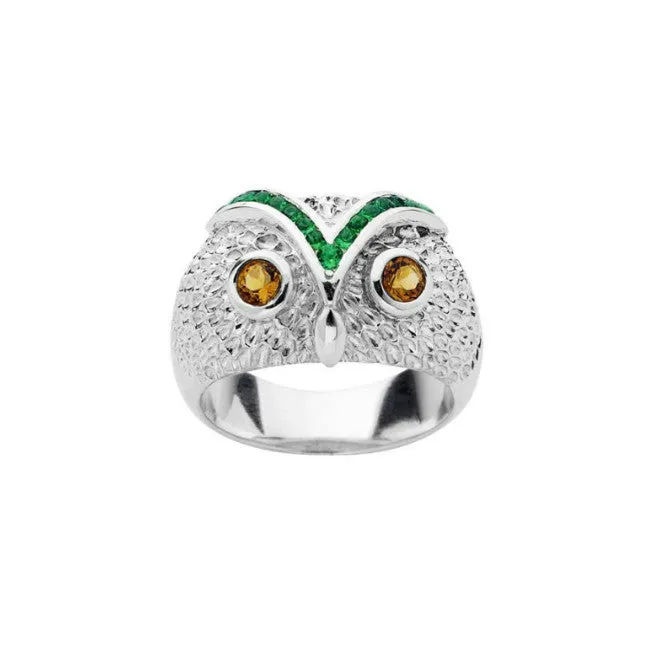 Karen Walker Jewellery Karen Walker Owl Ring - Silver, Citrine, Emerald